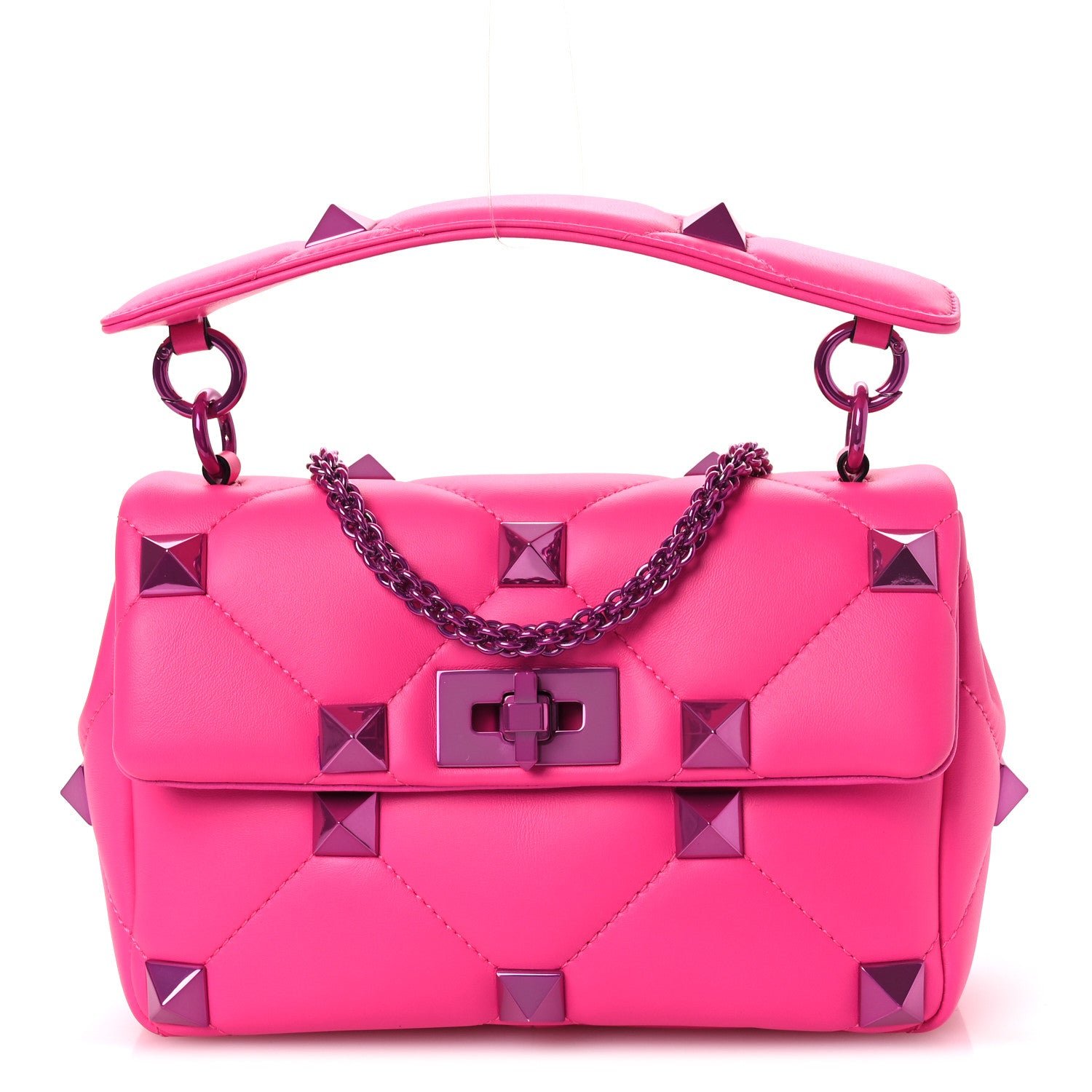 Valentino Garavani Nappa Lacquer Monochrome Medium Roman Stud Shoulder Bag Pink PP