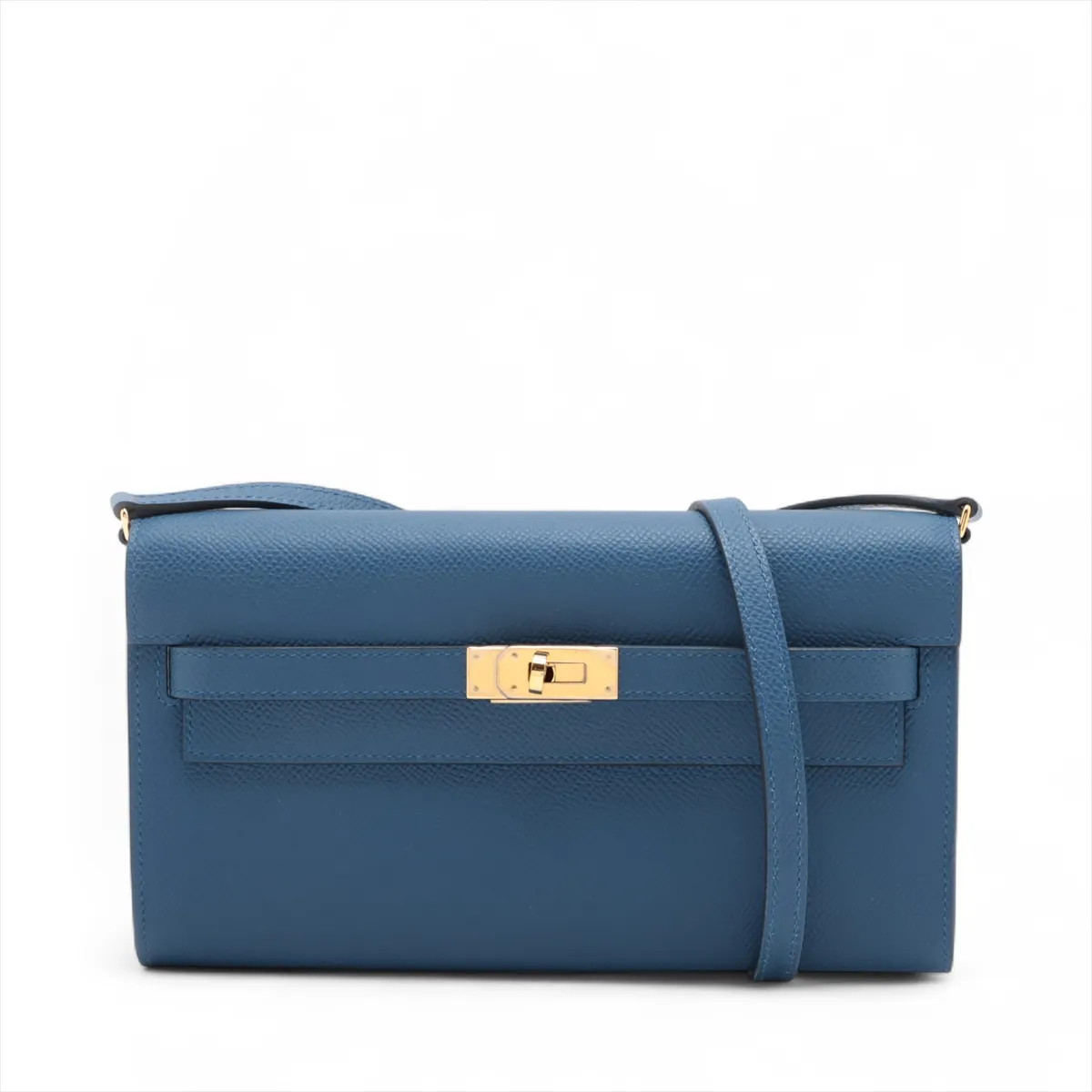 Hermès Kelly Wallet Togo Veau Epsom blue tie Gold Metal Fittings