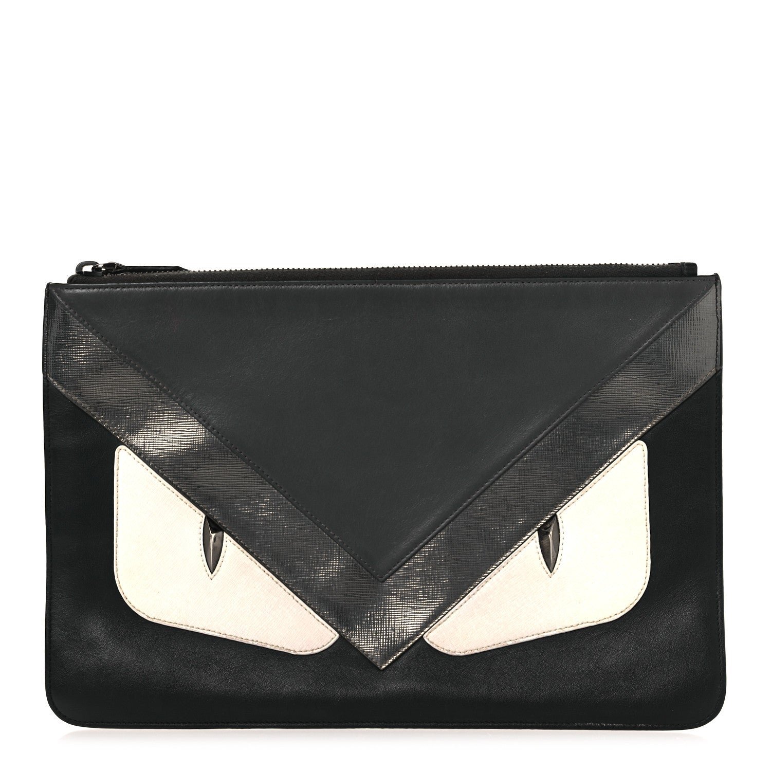 Fendi Vitello Century Elite Monster Eyes Pouch Black Graphite