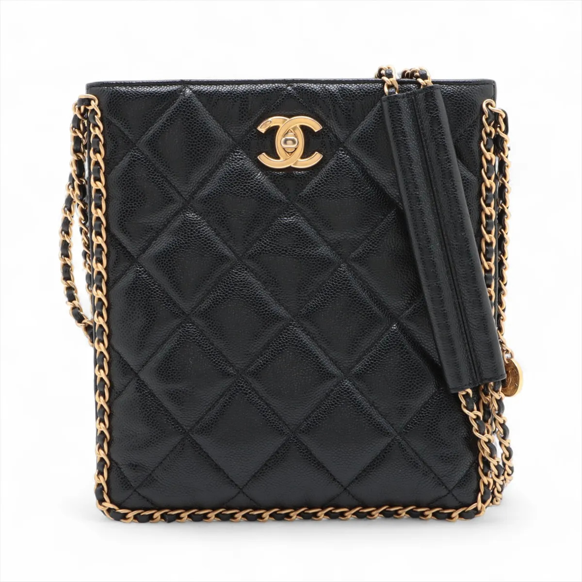 Chanel Matelasse Caviar Skin Chain Shoulder Bag Black Gold Metal Fittings random