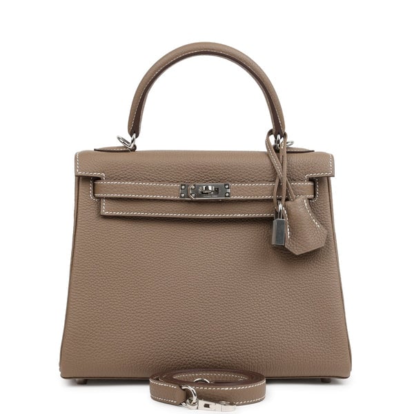 Hermes Pre-owned Hermes Kelly Retourne 25 Etoupe Togo Palladium Hardware