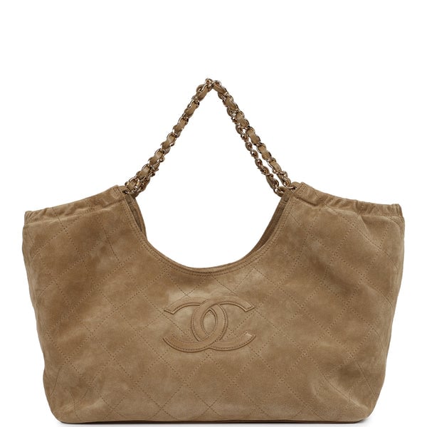 Chanel Small CC Cabas Hobo Bag Dark Beige Suede Gold Hardware