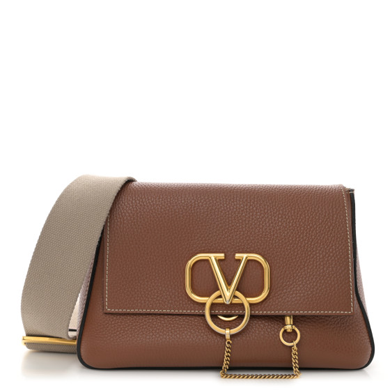 Valentino Garavani Pebbled Calfskin Small VRing Shoulder Bag Saddle Brown