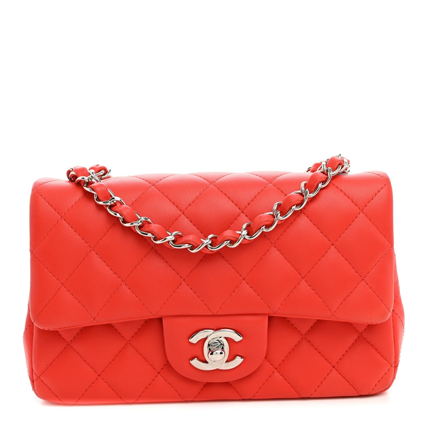 Chanel Lambskin Quilted Mini Rectangular Flap Red