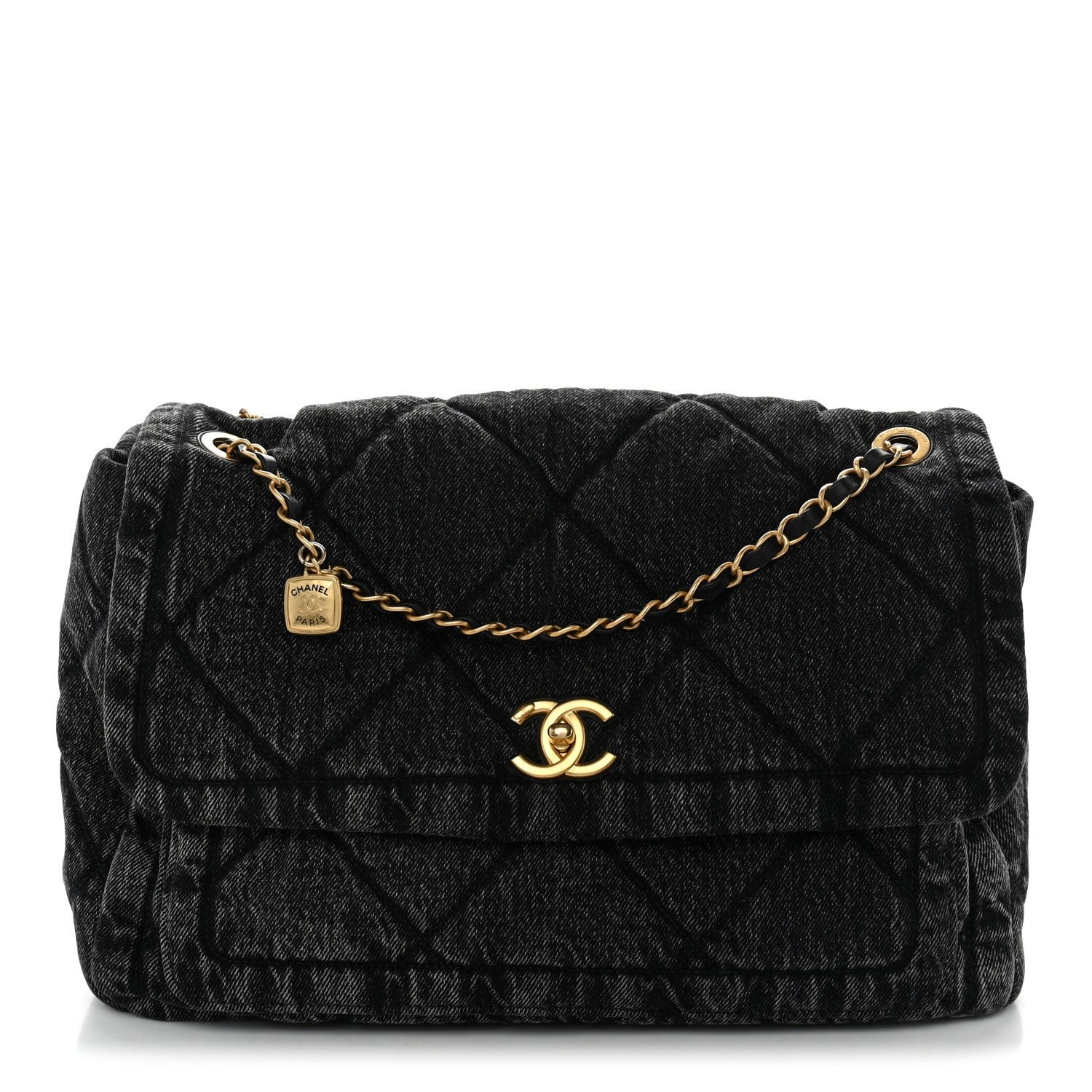 Chanel Washed Denim Quilted Large Flap Bag Black