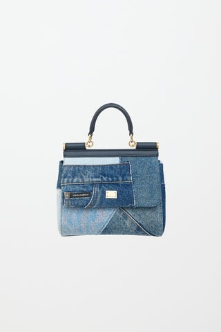Dolce & Gabbana Denim Patchwork Small Sicily Bag