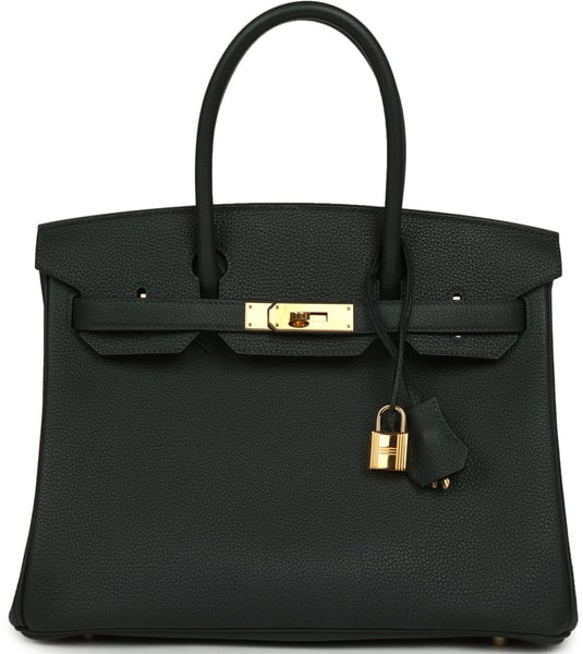 Pre-owned Hermes Birkin 30 Vert Fonce Togo Gold Hardware