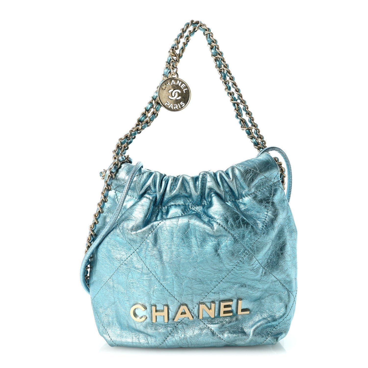 Chanel Metallic Calfskin Quilted Mini Chanel 22 Blue