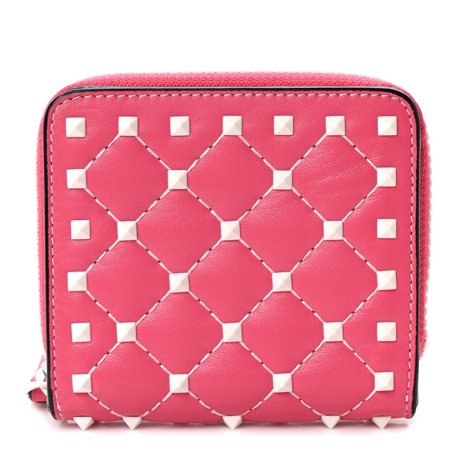 Valentino Garavani Lambskin Free Rockstud Spike Compact Zip Around Wallet Shadow Pink