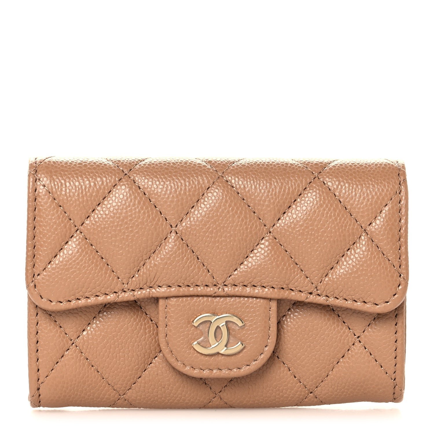 Chanel Caviar Quilted Flap Card Holder Wallet Dark Beige