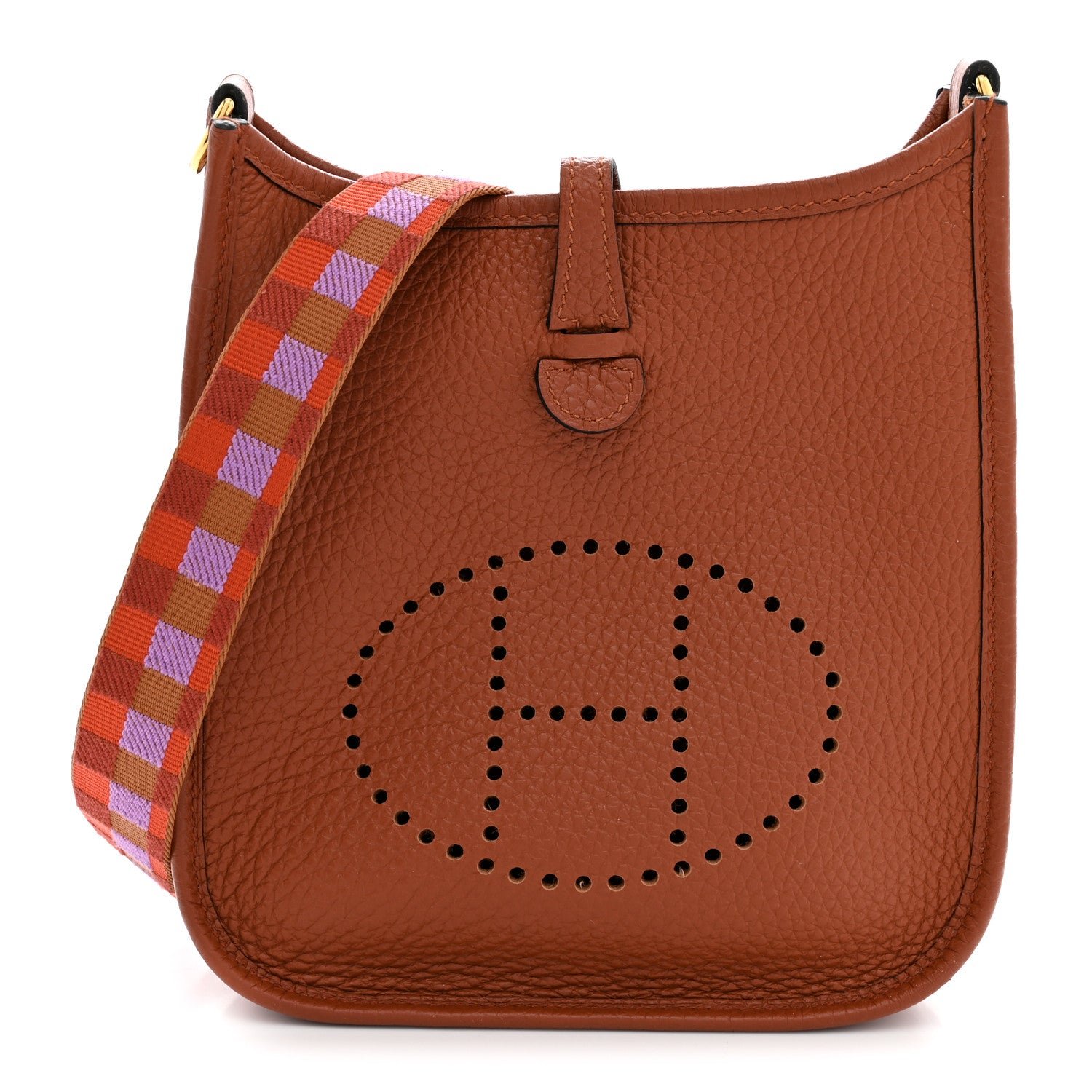 Hermes Taurillon Clemence Maxi Quadrille Evelyne TPM Cuivre Capucine Parme Rouge Duchess