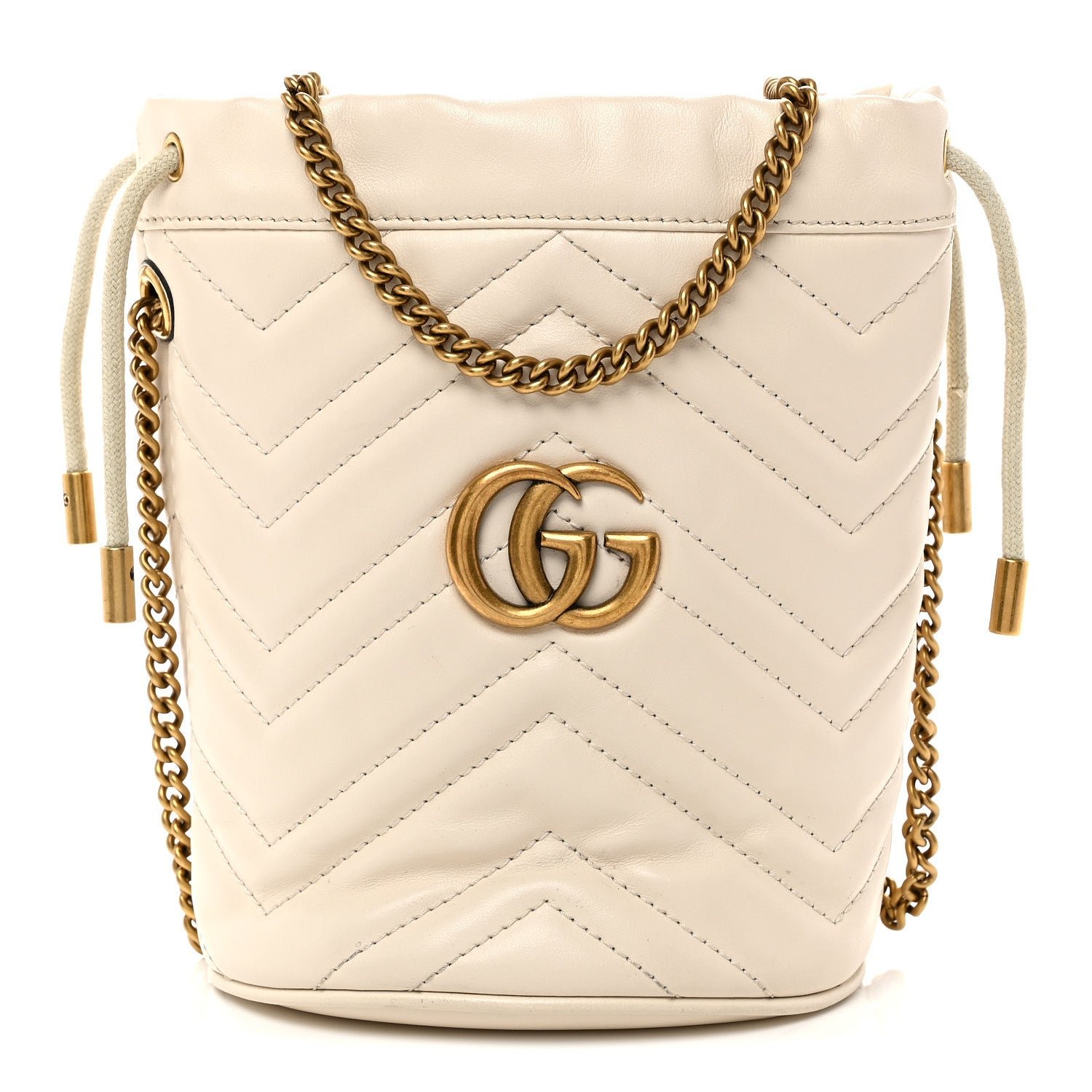 Gucci Calfskin Matelasse Mini GG Marmont 2.0 Bucket Bag White