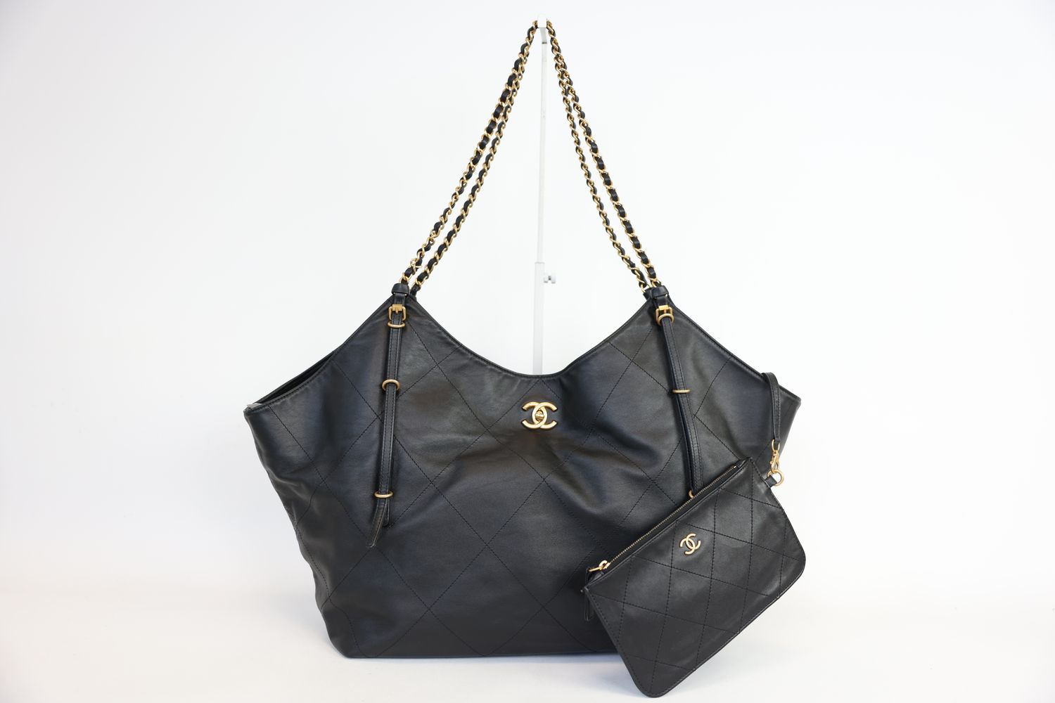 Chanel Shopping Tote Bag, Black Leather and Gold Hardware, Preowned in Dustbag WA001