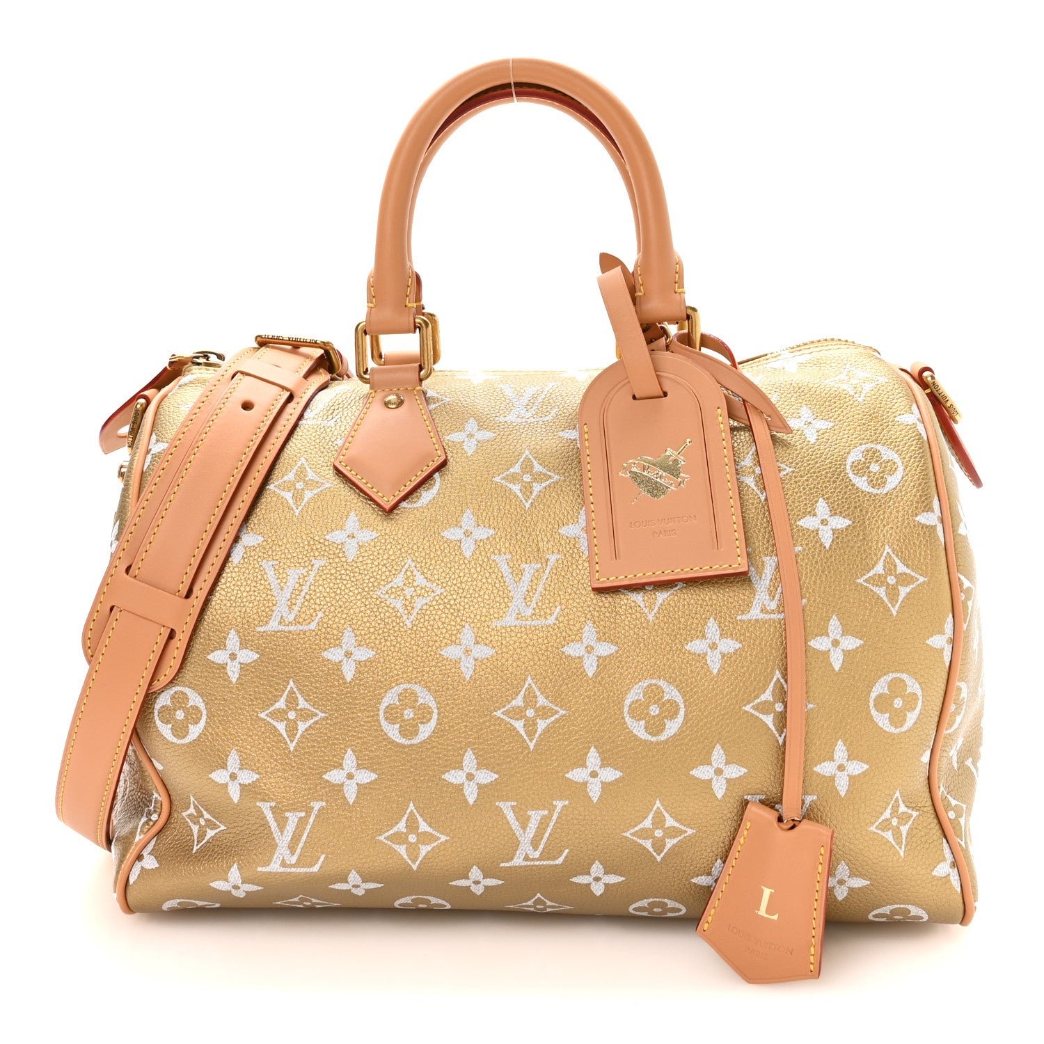 Louis Vuitton Metallic Calfskin Monogram Speedy P9 Bandouliere 30 Gold Kintsugi