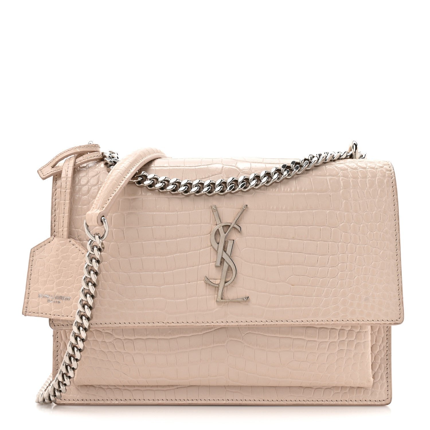 Saint Laurent Calfskin Crocodile Embossed Medium Monogram Sunset Rose Antic