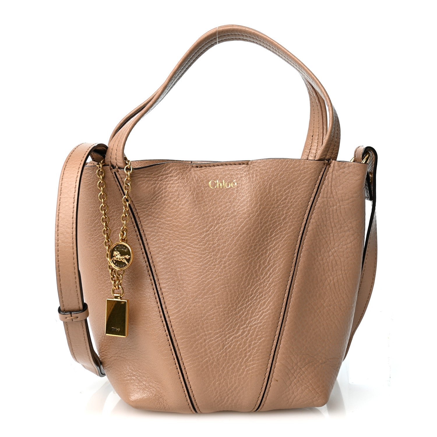 Chloe Grained Calfskin Small Spin Tote Woodrose