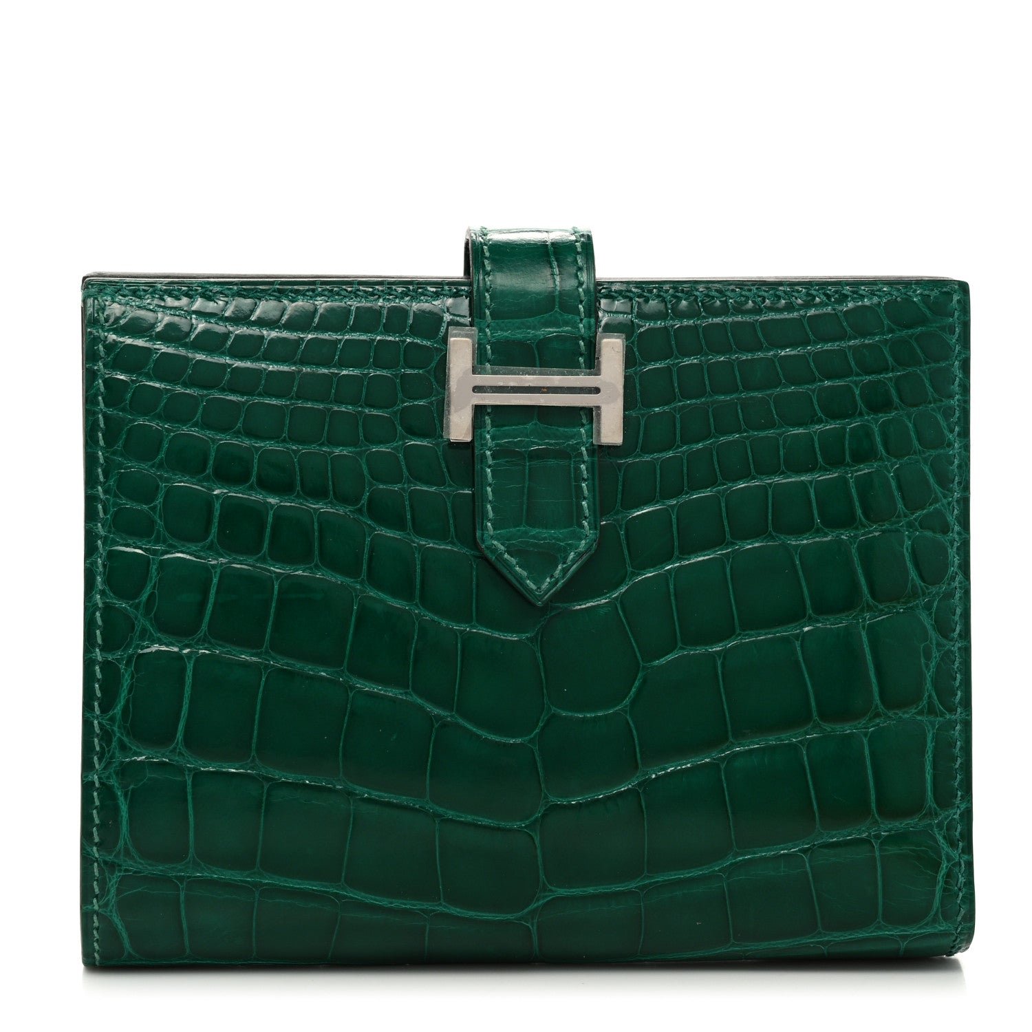 Hermes Shiny Alligator Bearn Compact Wallet Vert Emeraude