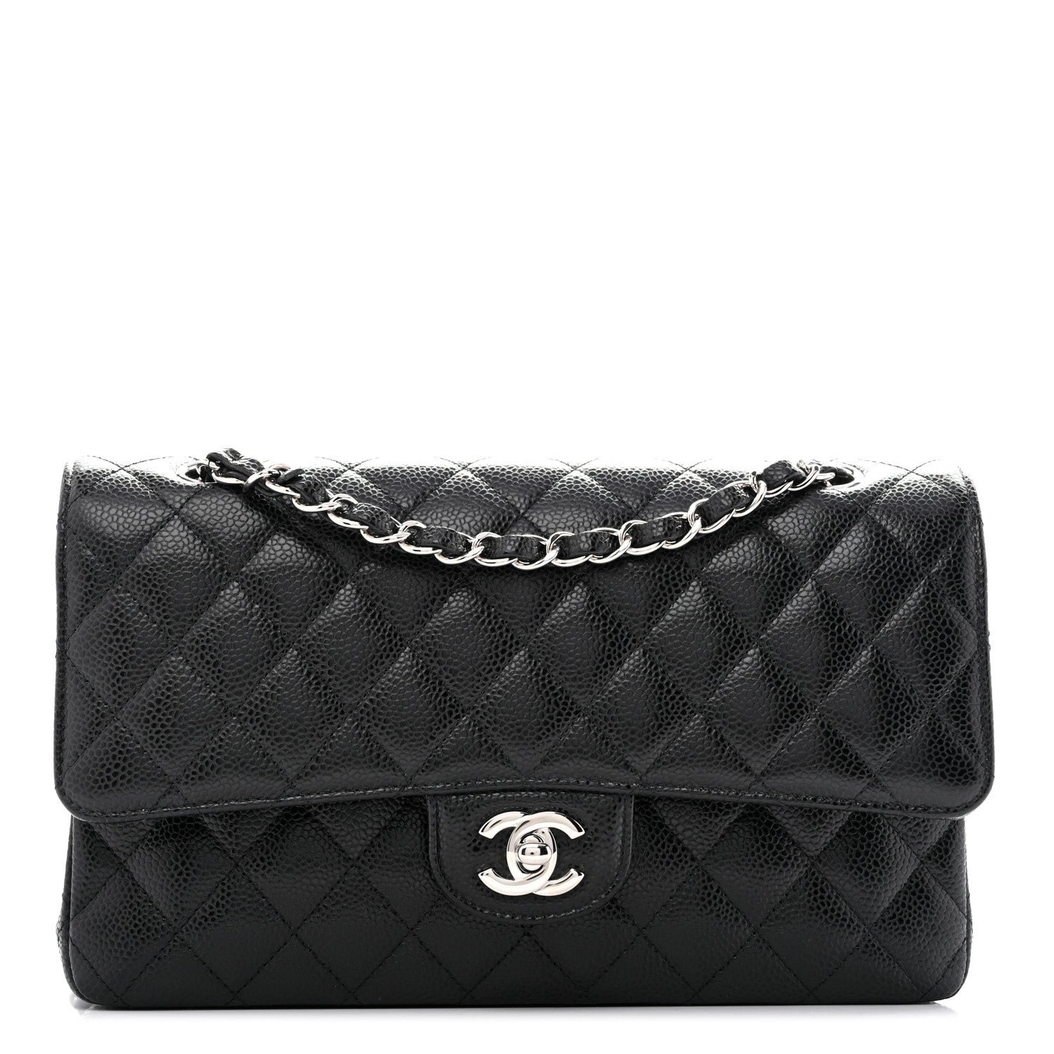 Caviar Quilted Medium Double Flap Black