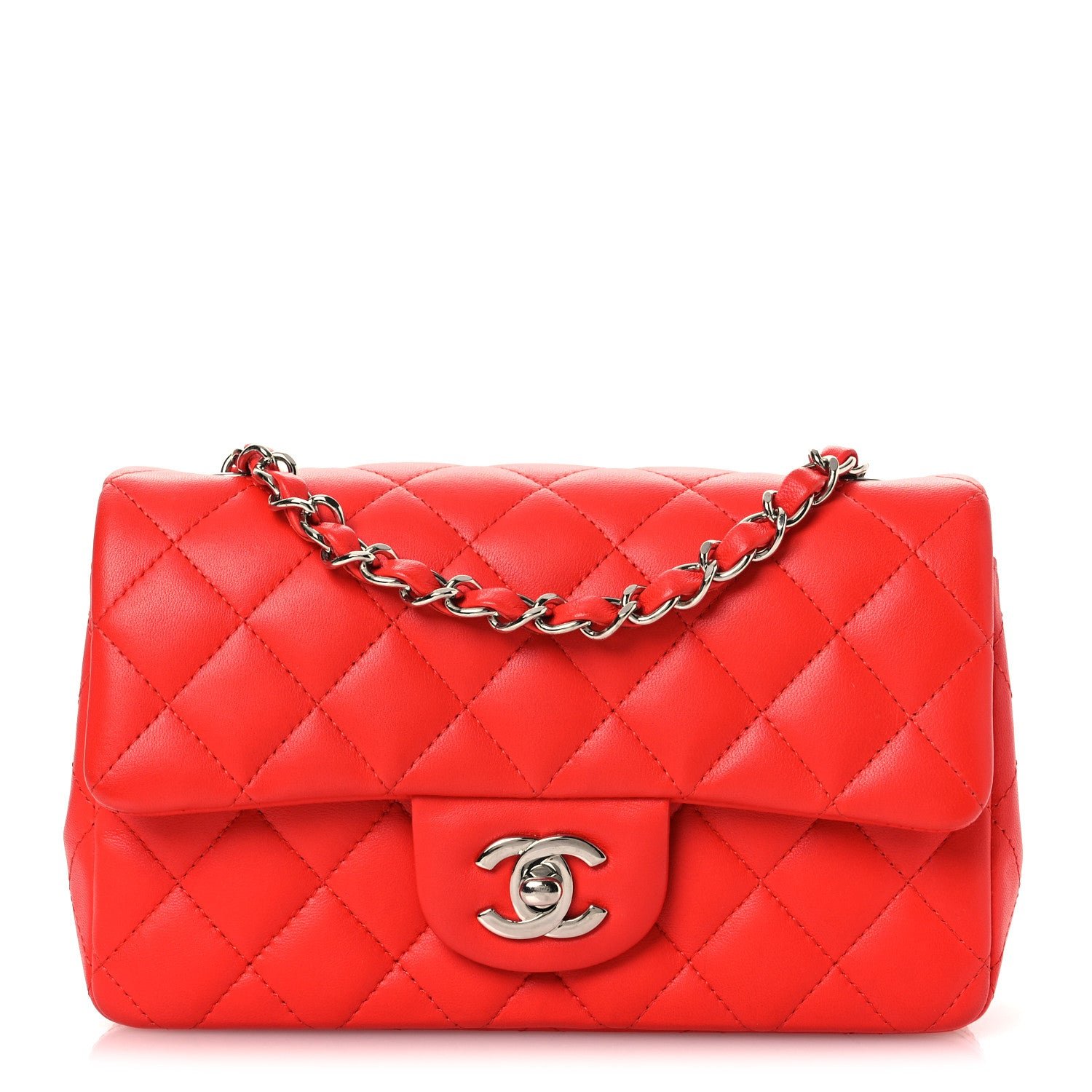 Chanel Lambskin Quilted Mini Rectangular Flap Red