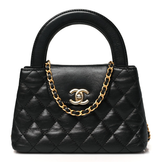 Chanel Shiny Aged Calfskin Quilted Nano Kelly Shopper Black