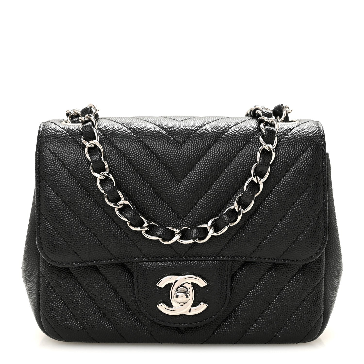Chanel Caviar Chevron Quilted Mini Square Flap Black