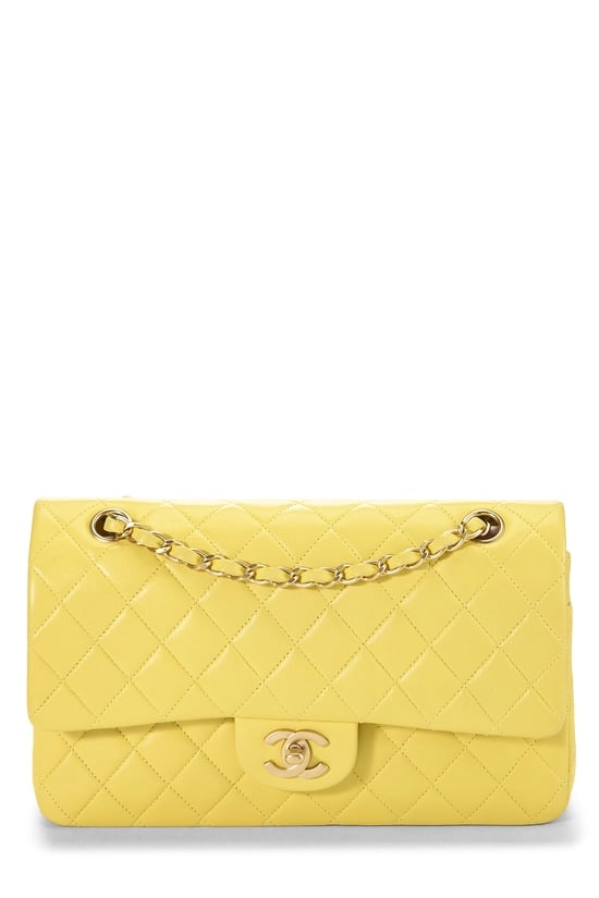 Yellow Quilted Lambskin Classic Double Flap Medium