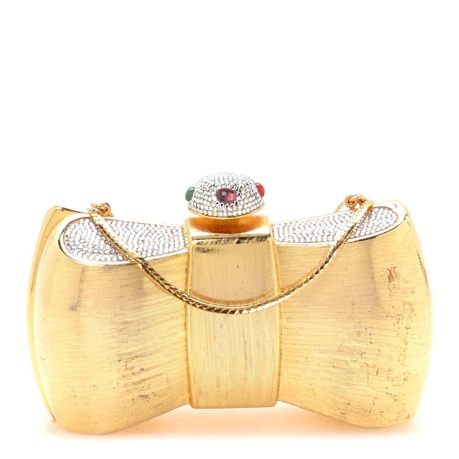 Judith Leiber Crystal Bow Minaudiere Clutch Gold