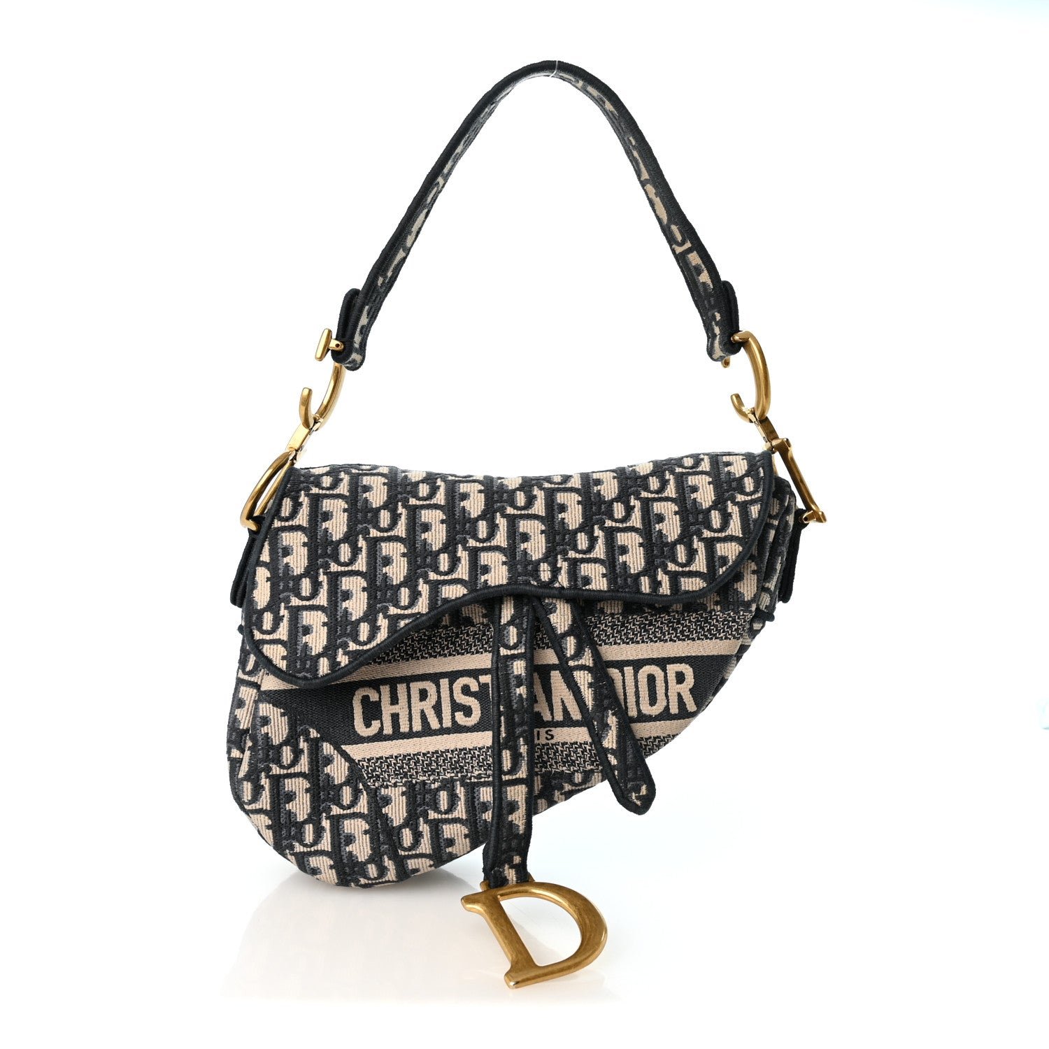 Dior Oblique Embroidered Saddle Bag Blue