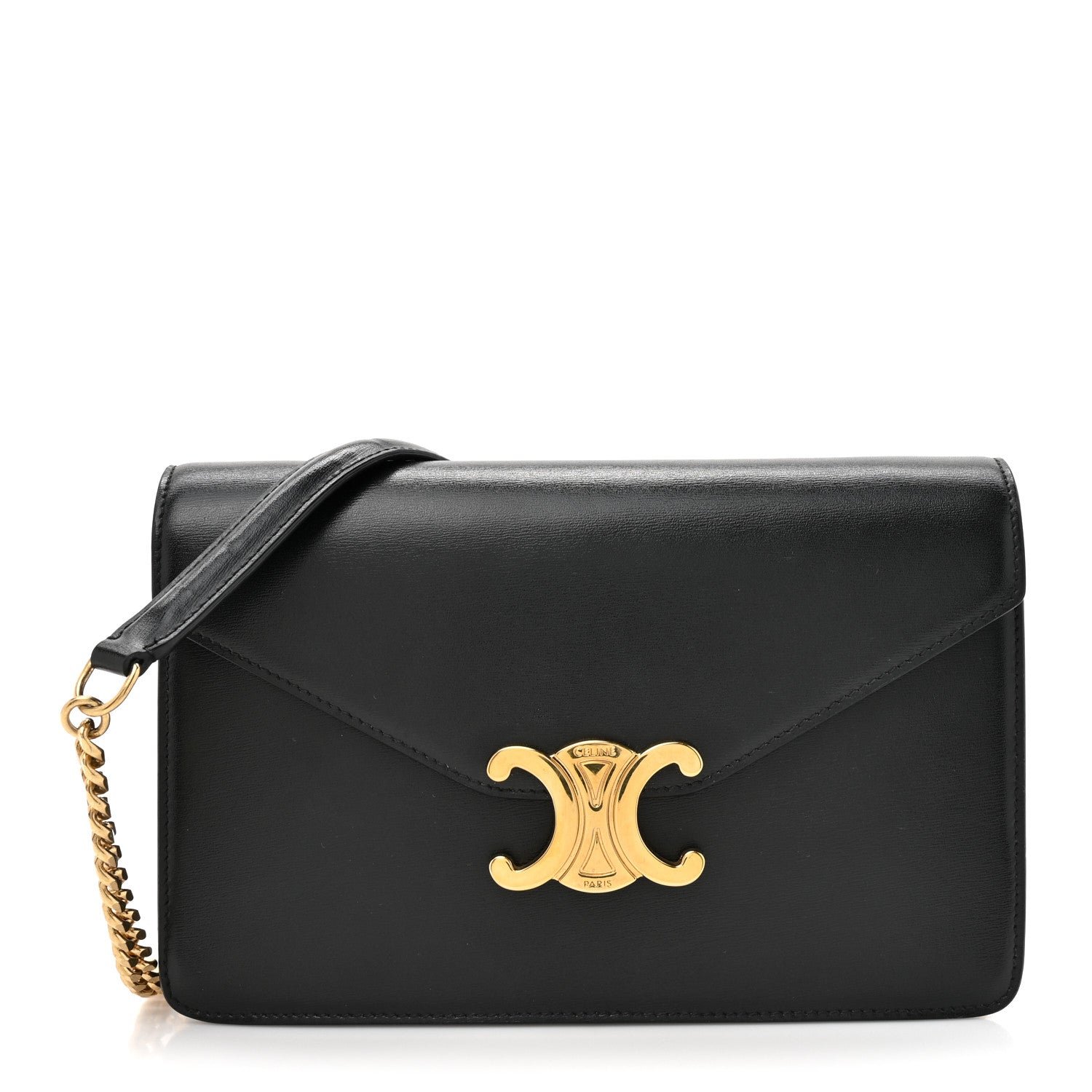 Celine Shiny Calfskin Triomphe Margo Wallet on Chain Black