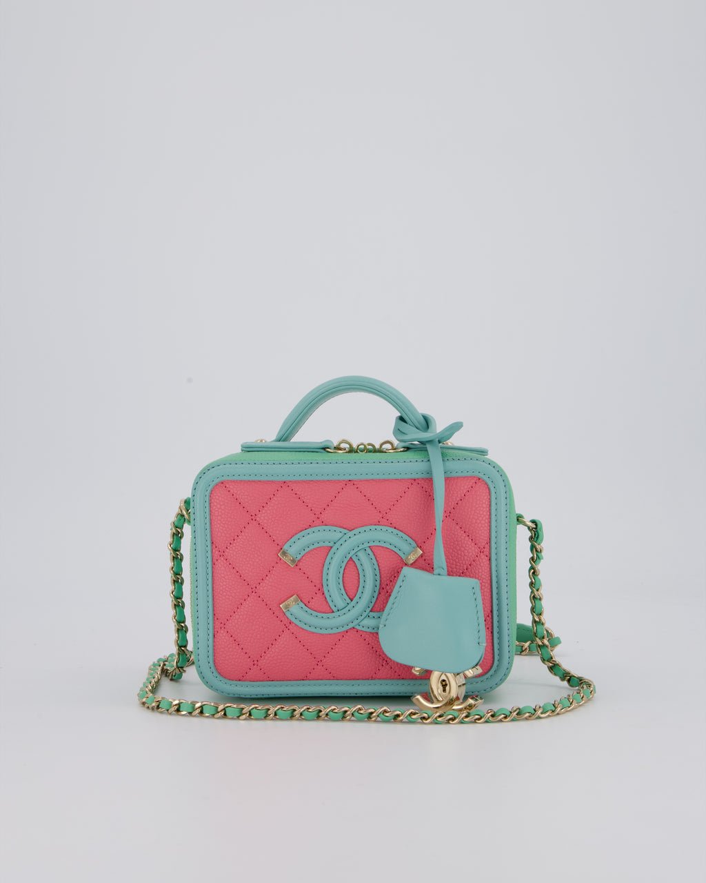 Chanel Tricolour Caviar Leather Vanity Case Bag with Blue CC Leather Logo Detail