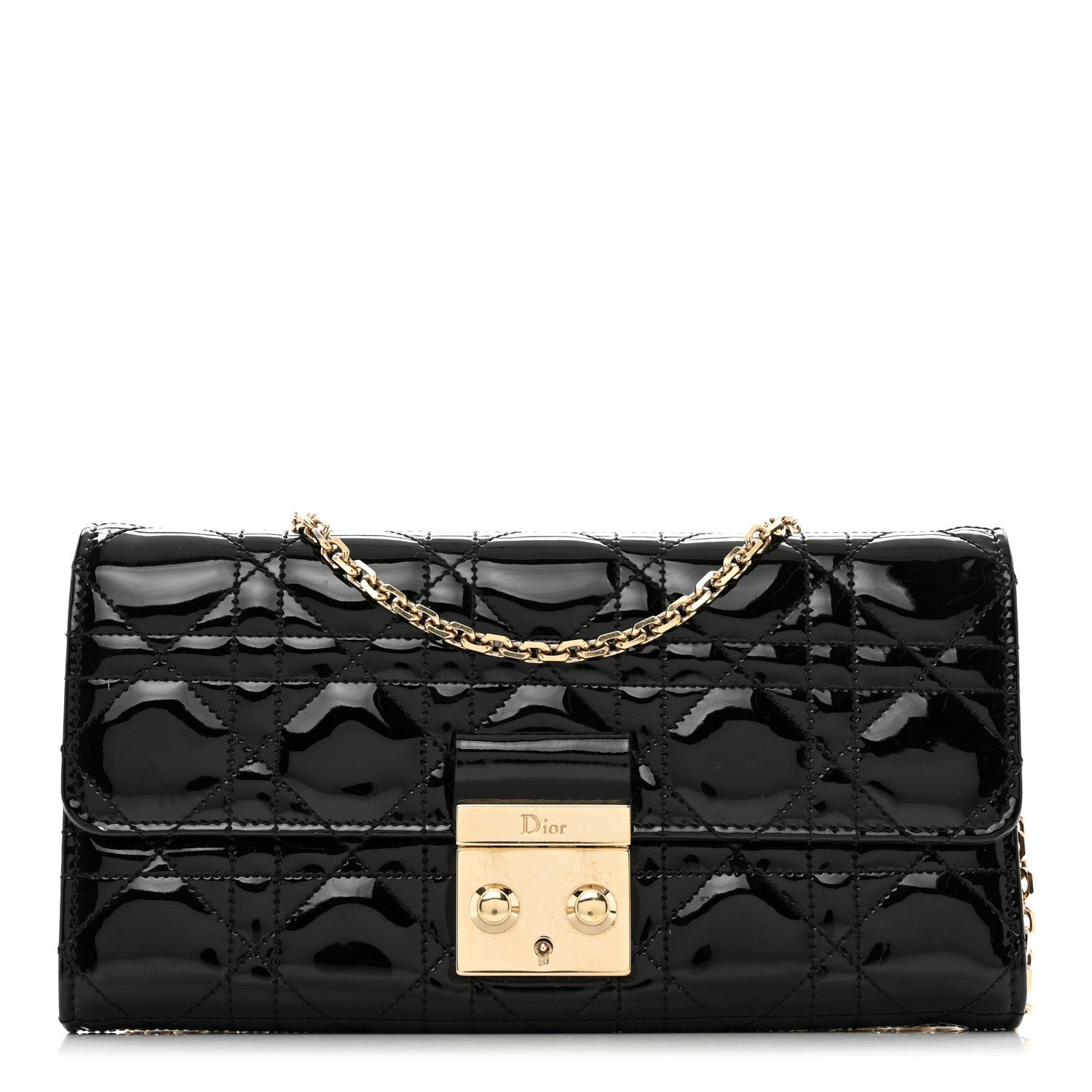 Dior Patent Cannage Miss Dior Chain Wallet Black