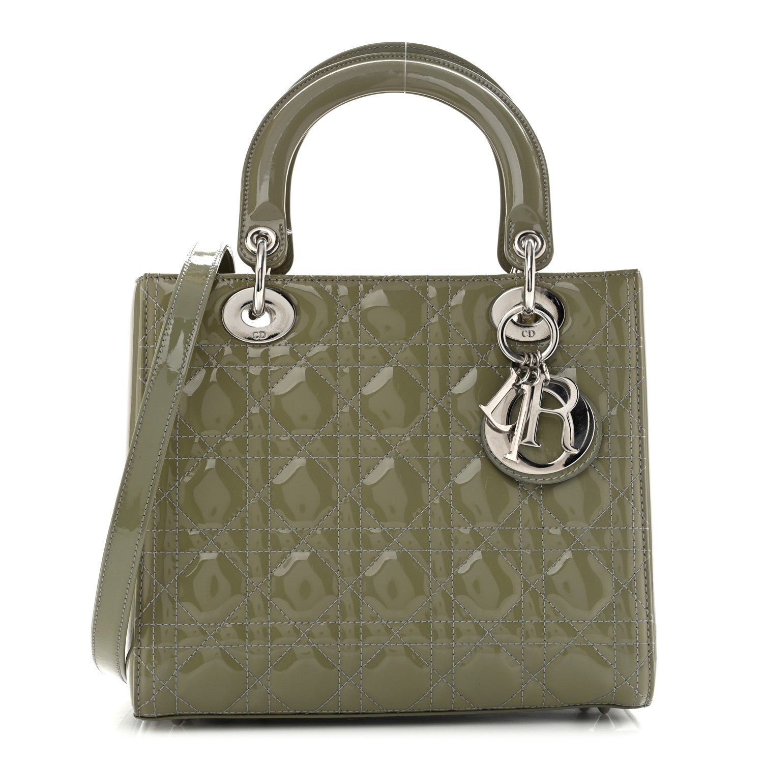 Dior Christian Dior Patent Cannage Medium Lady Dior Grey