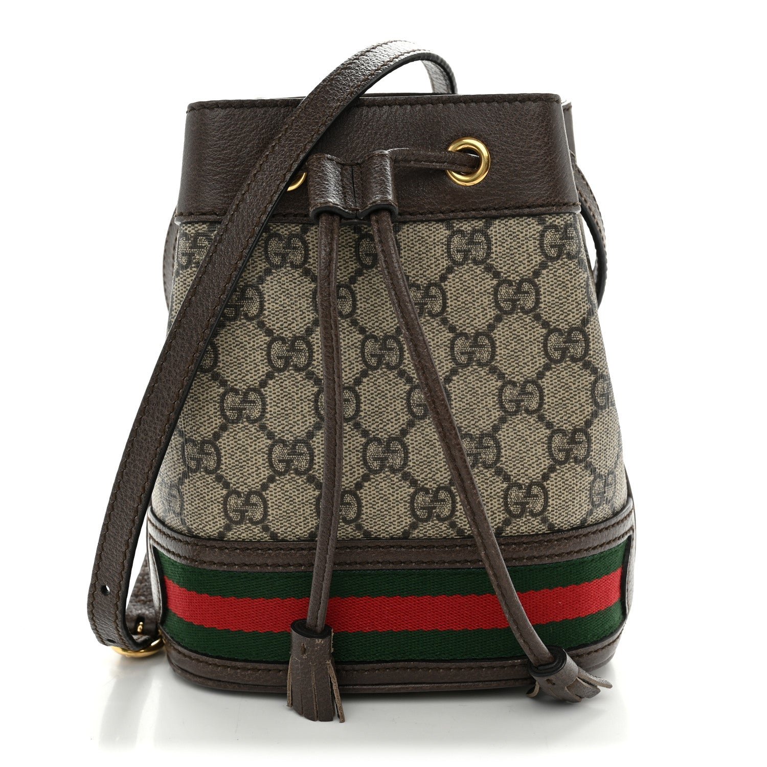 Gucci GG Supreme Monogram Web Mini Ophidia Bucket Bag Brown