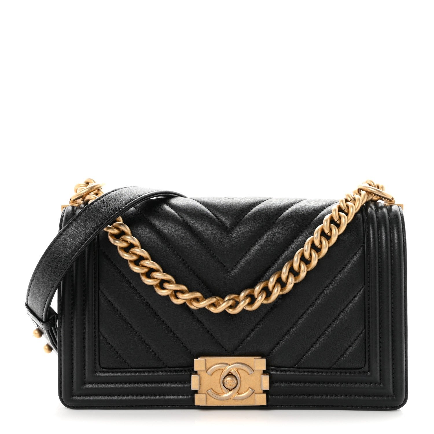 Chanel Calfskin Chevron Quilted Medium Boy Flap Black