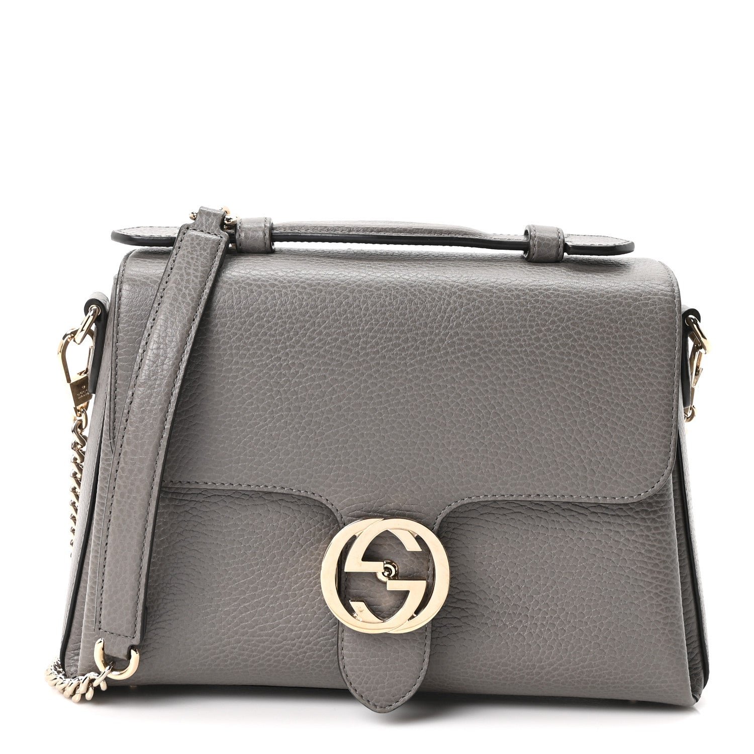 Gucci Dollar Calfskin Interlocking G Top Handle Shoulder Bag Loess