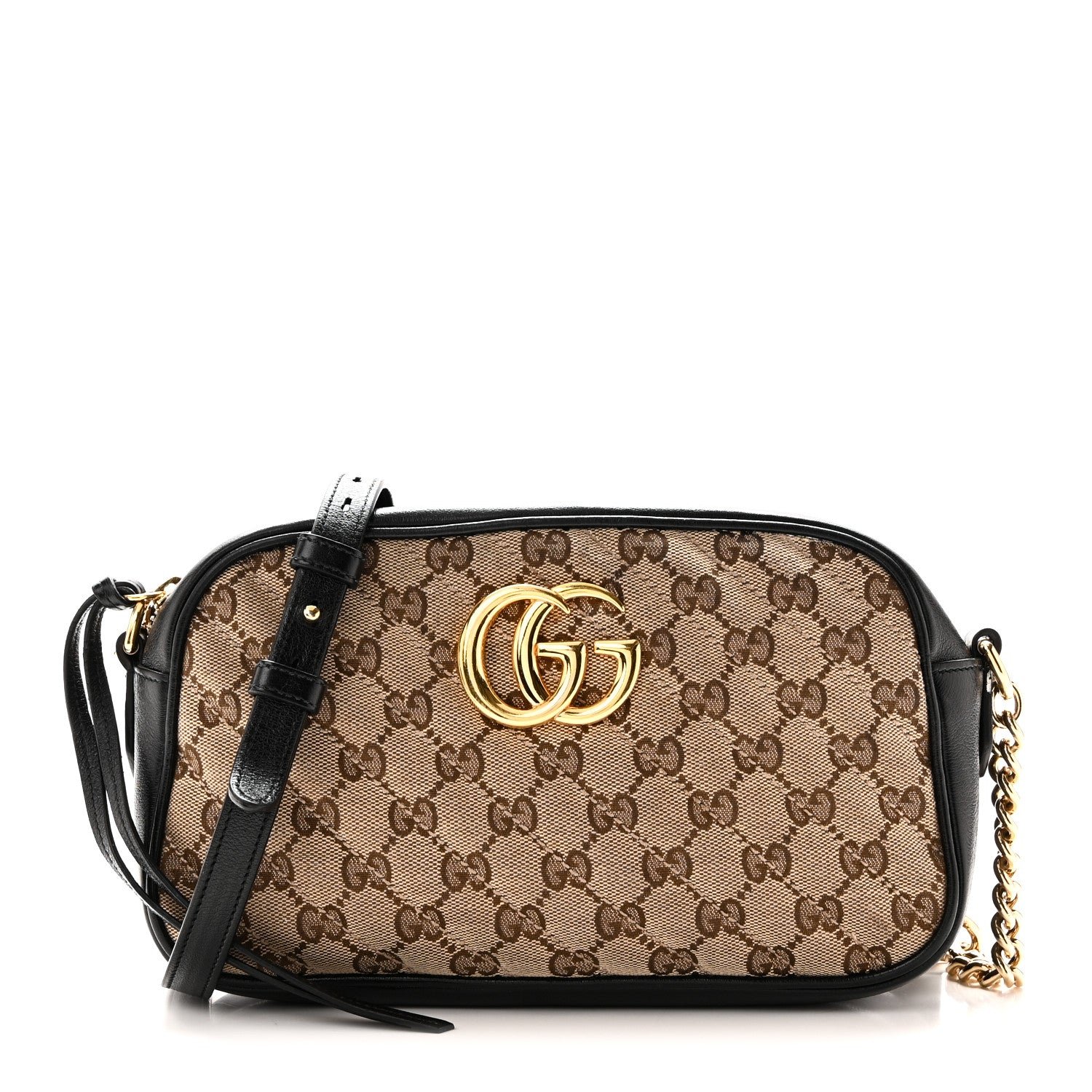 Gucci Monogram Matelasse Diagonal Small GG Marmont Chain Shoulder Bag Beige Black Beige Black