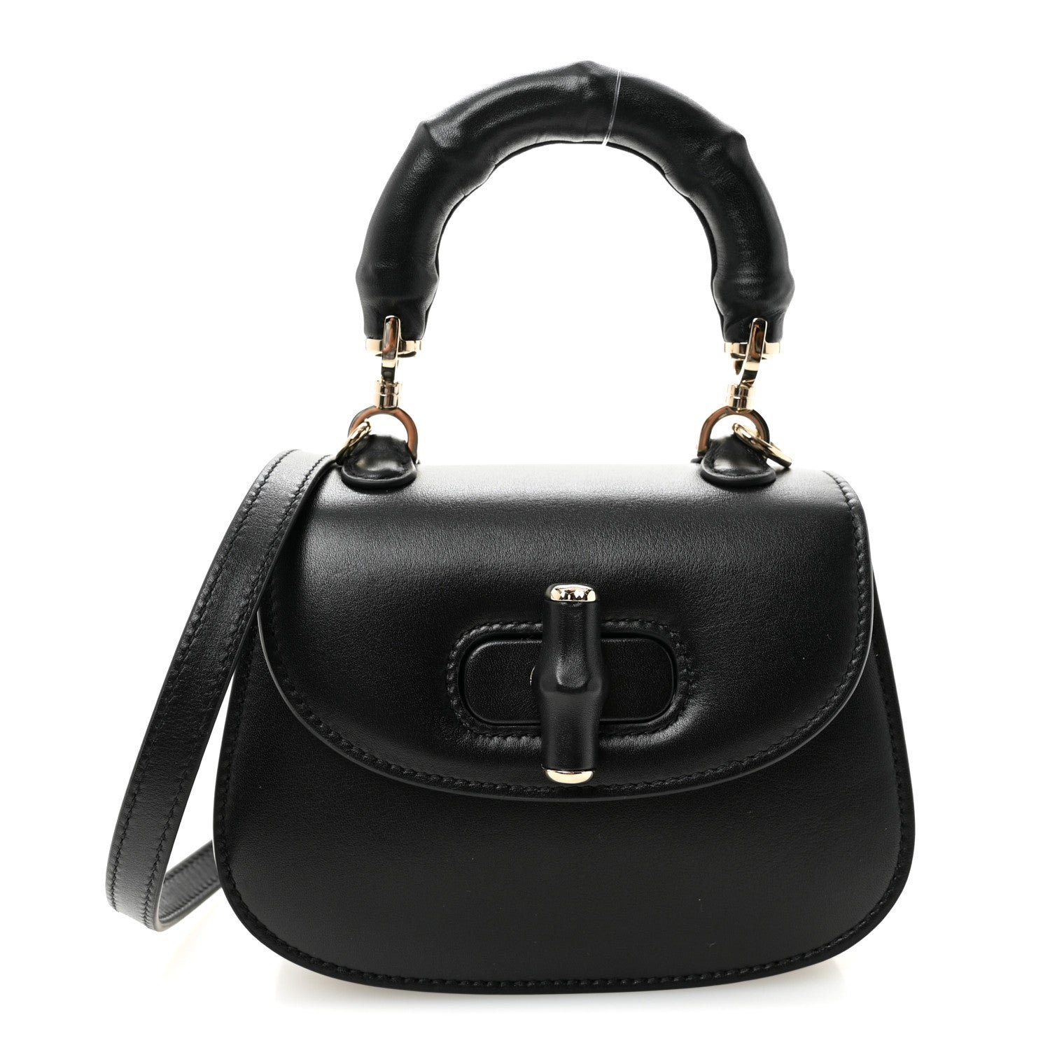 Gucci Boarded Dyana Lux Calfskin Mini Bamboo 1947 Top Handle Bag Black