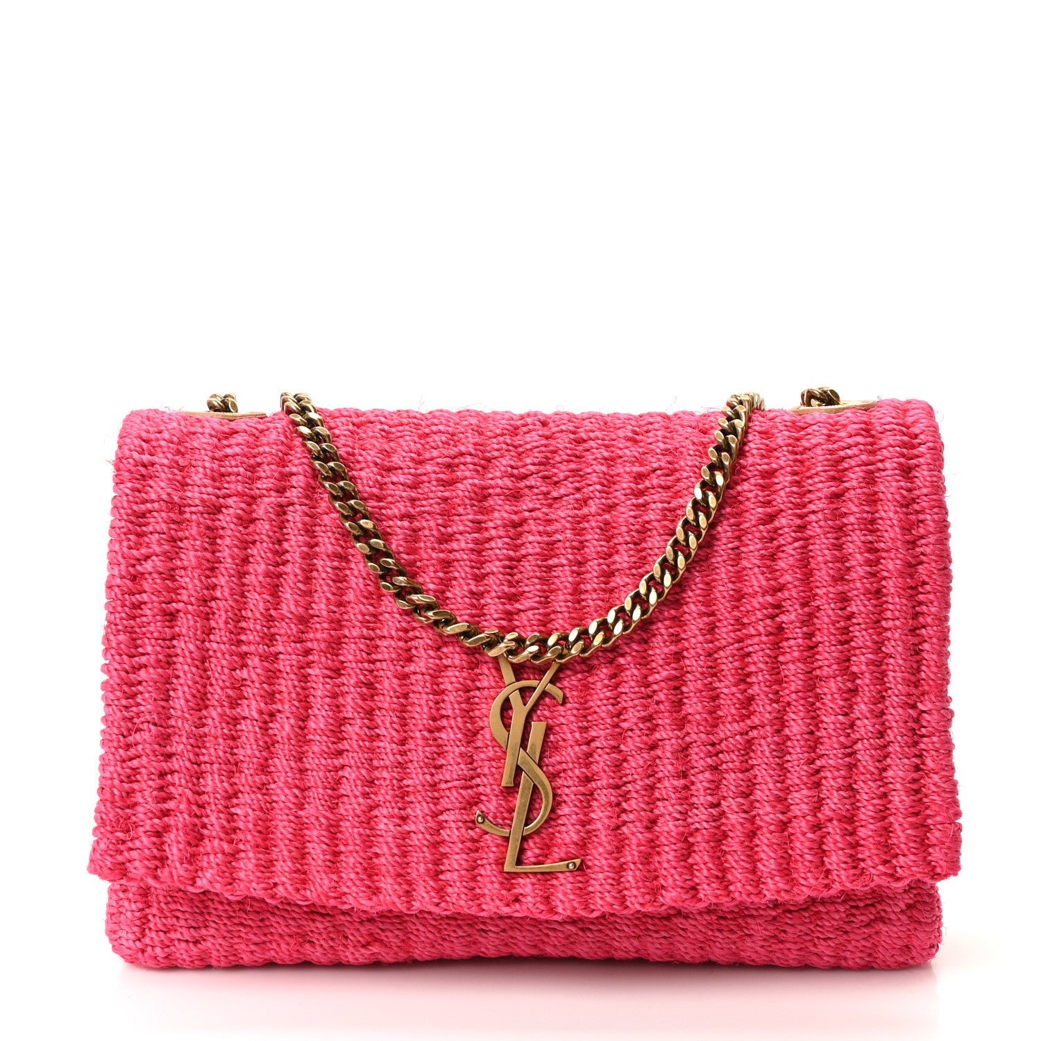 Saint Laurent Raffia Medium Monogram Kate Satchel Pink Glow