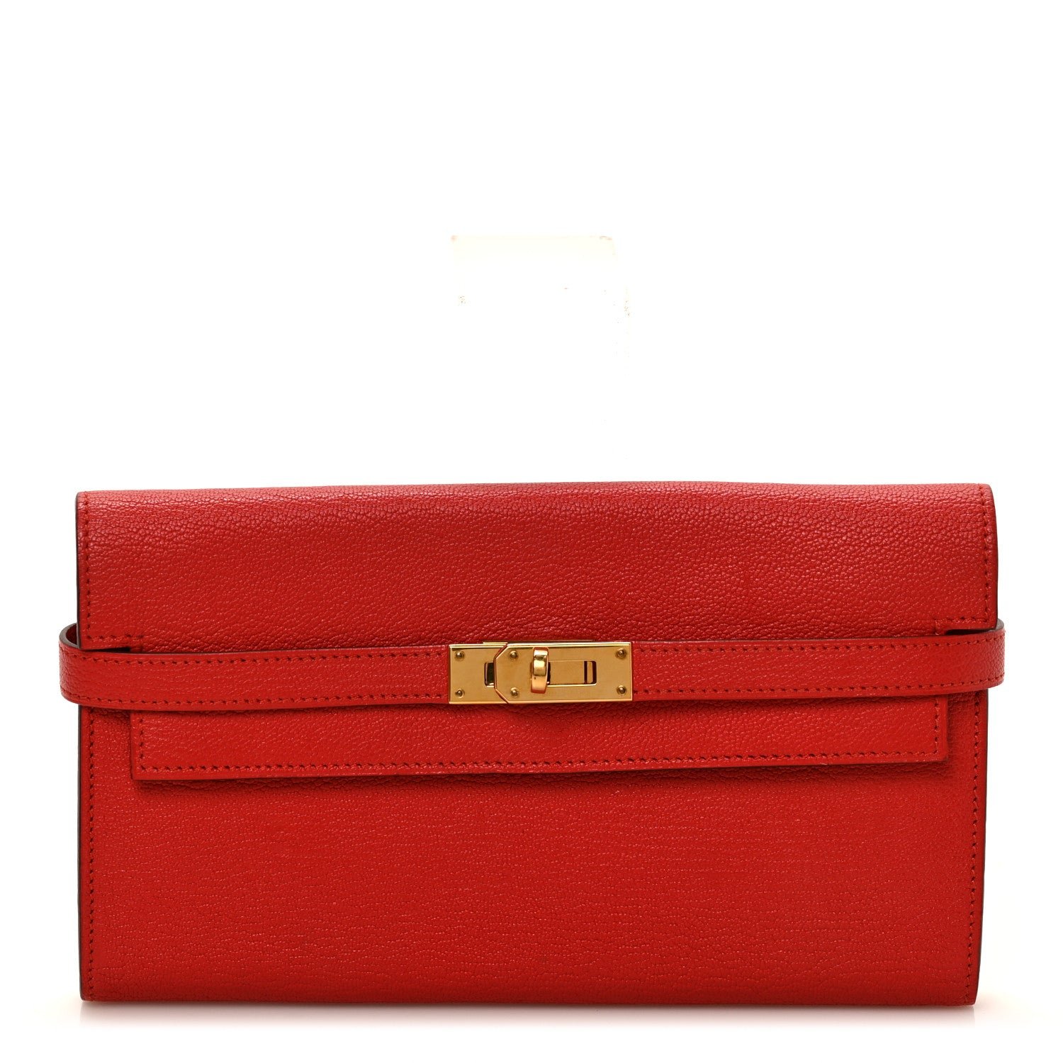 Hermes Chevre Mysore Kelly Longue Wallet Rouge Tomate