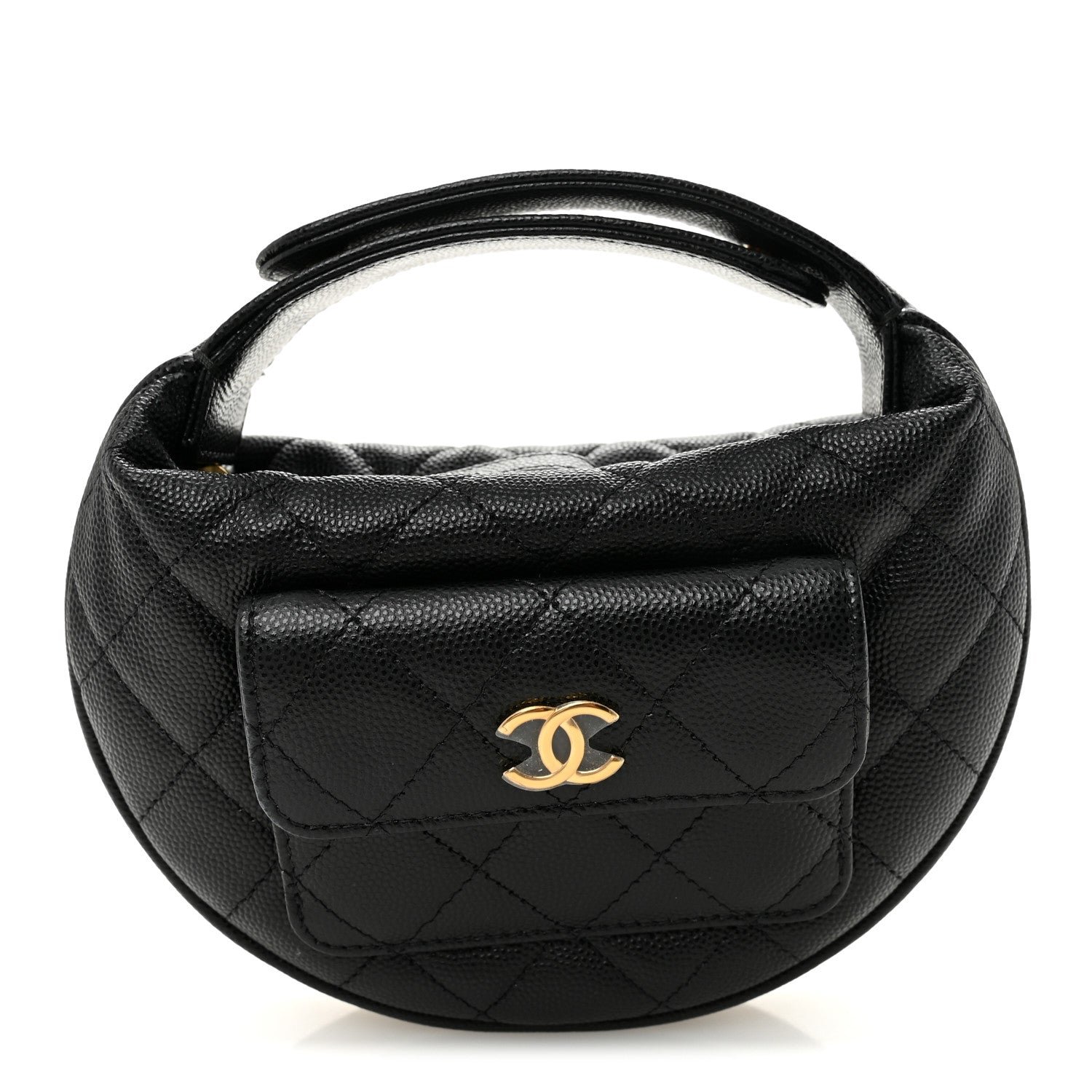 Chanel Caviar Quilted Polly Pocket Pouch Hobo Black