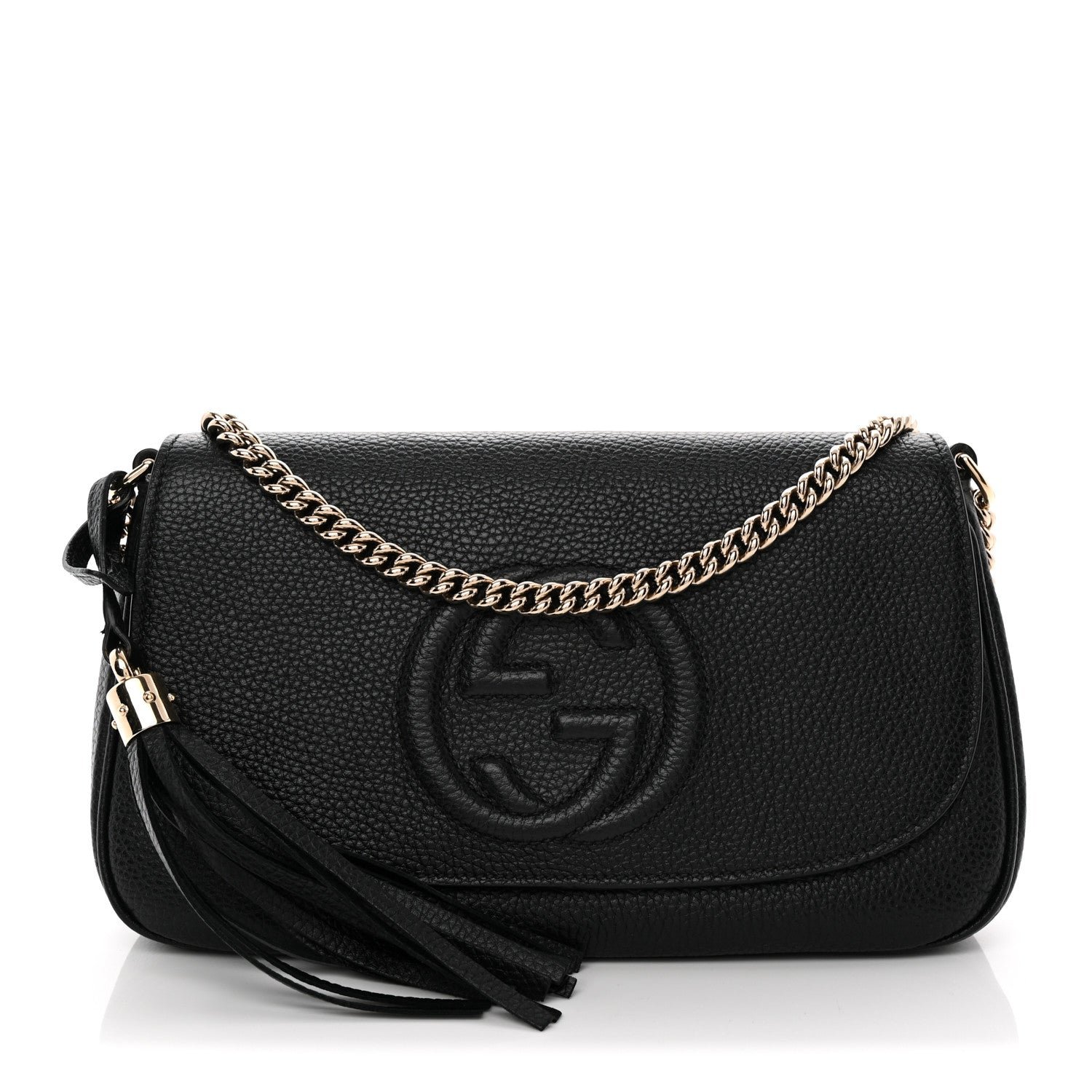 Gucci Pebbled Calfskin Medium Soho Flap Crossbody Black