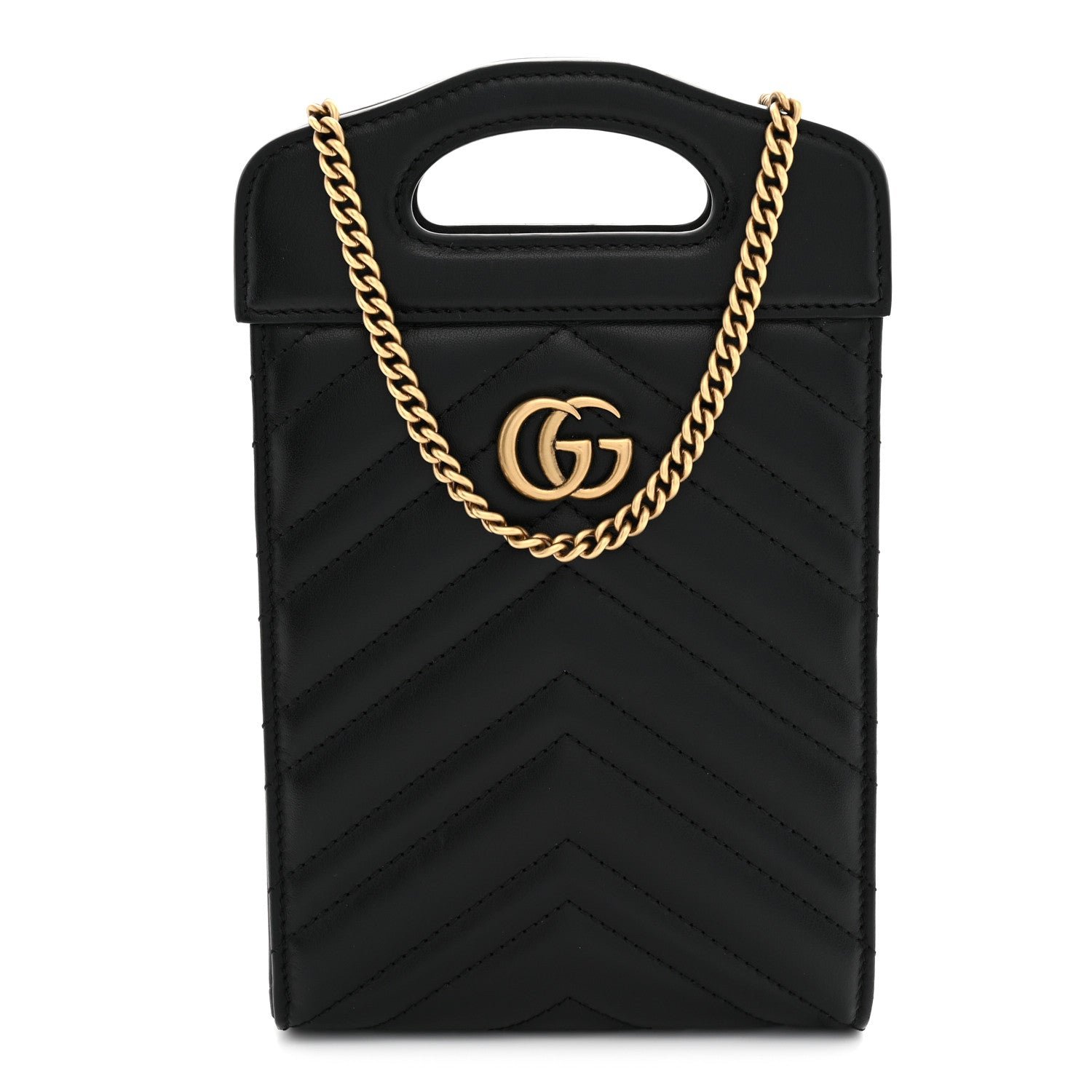 Gucci Calfskin Matelasse Mini GG Marmont Top Slip Handle Crossbody Bag Black