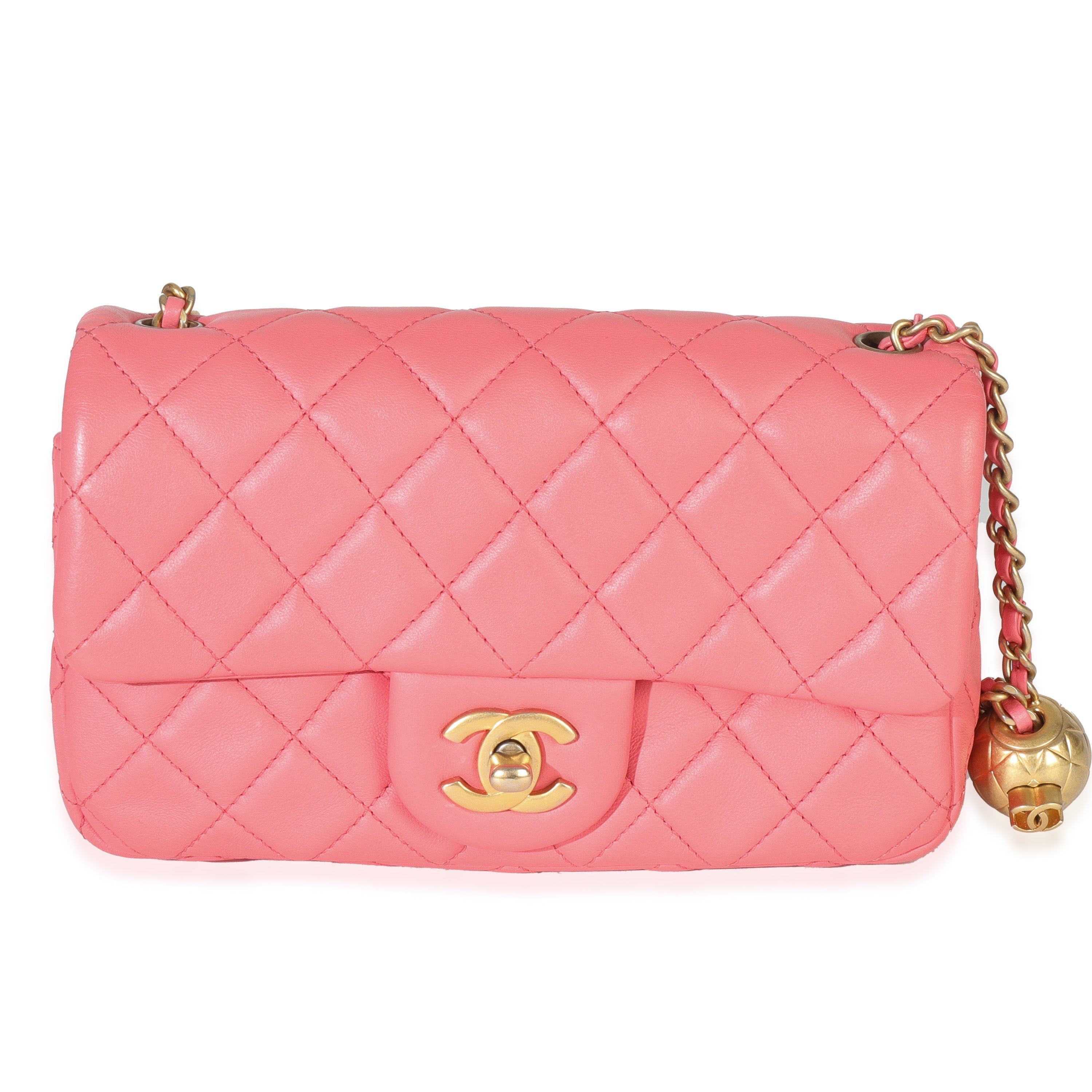 Chanel Pink Quilted Lambskin Pearl Crush Mini Rectangular Flap Bag