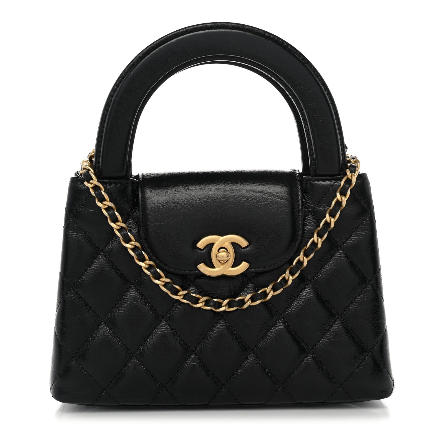 Chanel Shiny Aged Calfskin Quilted Nano Kelly Shopper Black
