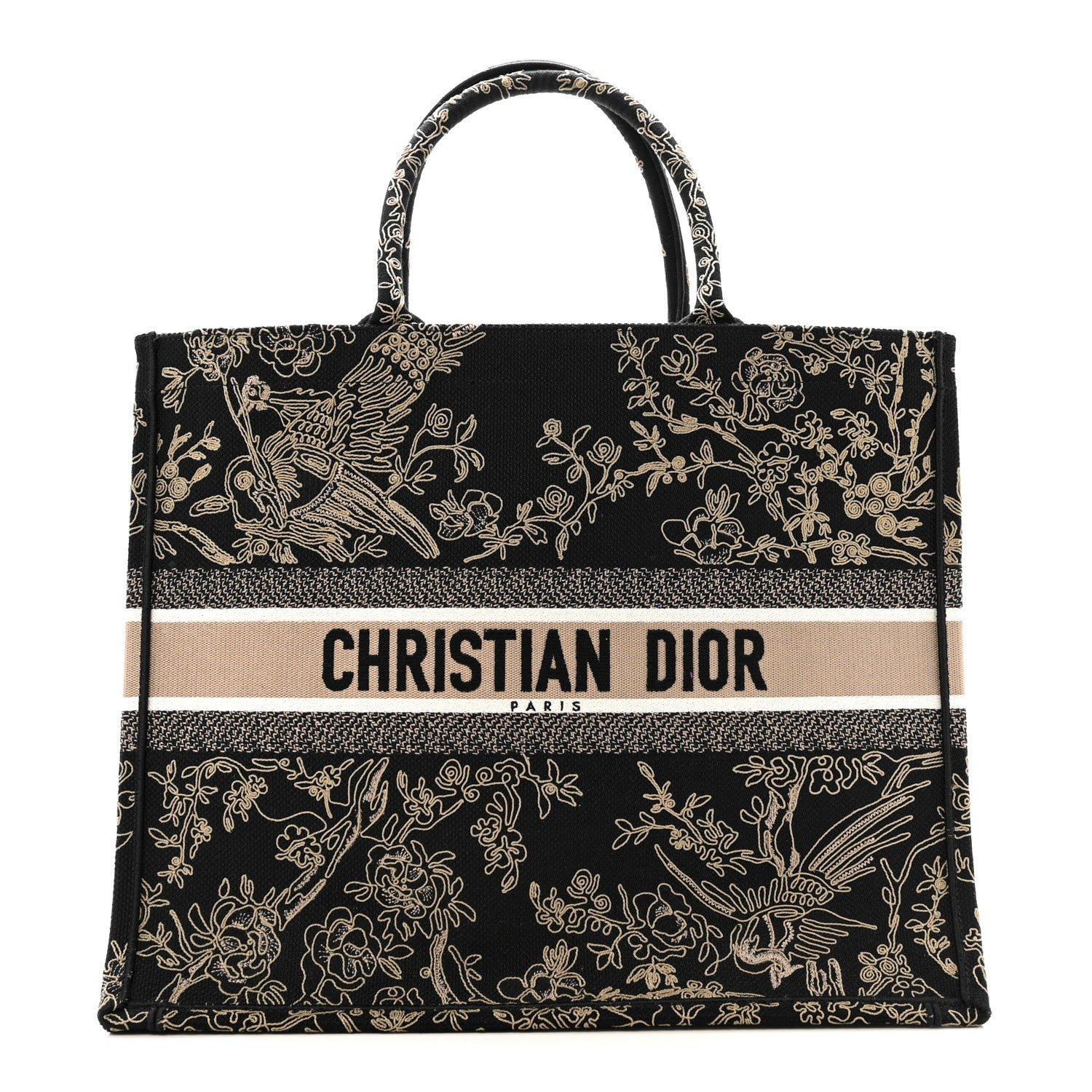 Christian Dior Canvas Embroidered Large Ornamental Cornely Book Tote Black Beige