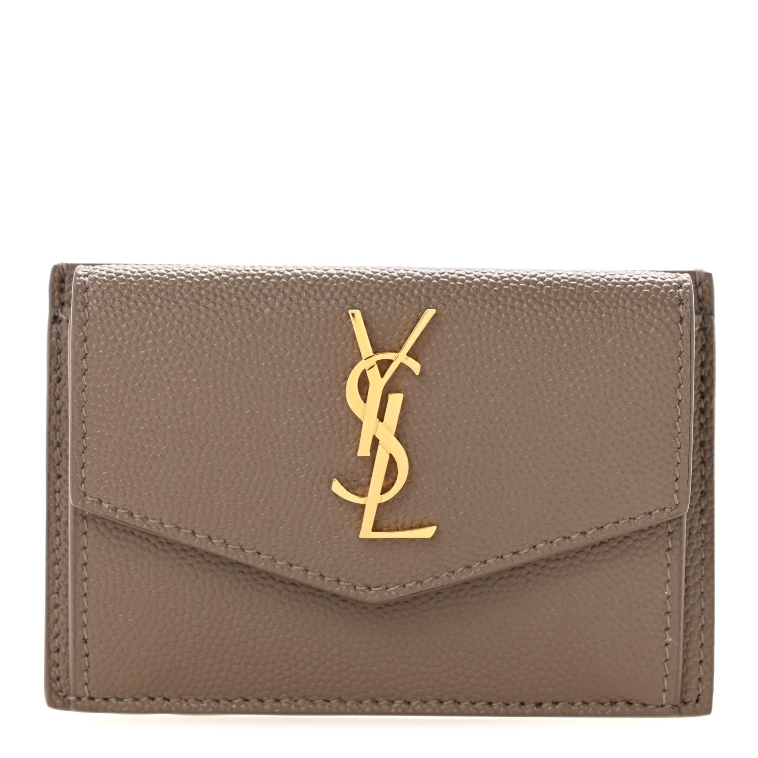 Saint Laurent Grain De Poudre Uptown Monogram Card Case Dark Beige