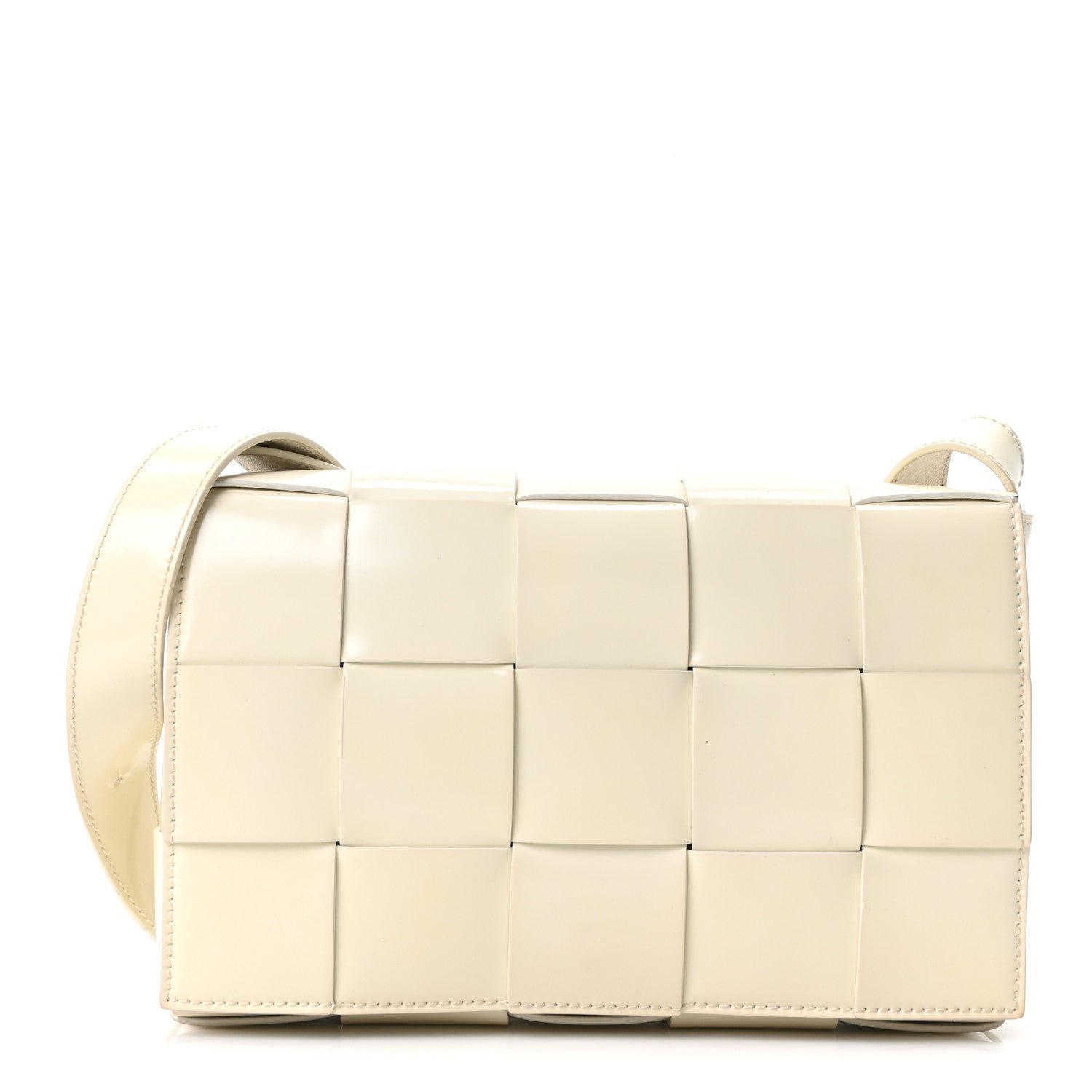 Bottega Veneta Patent Maxi Intrecciato Cassette Crossbody Bag White