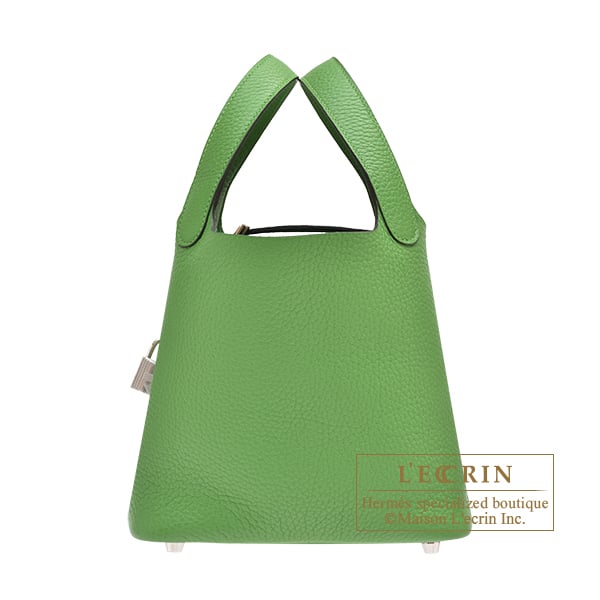 Hermes Picotin Lock bag 18/PM Vert yucca Clemence leather Silver hardware