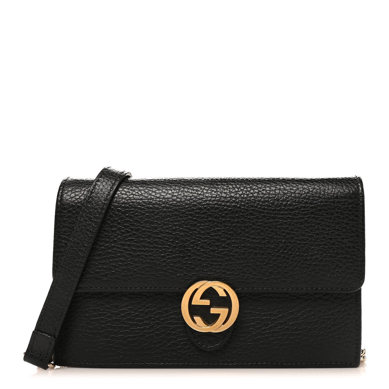 Gucci Dollar Calfskin Interlocking G Chain Wallet Black