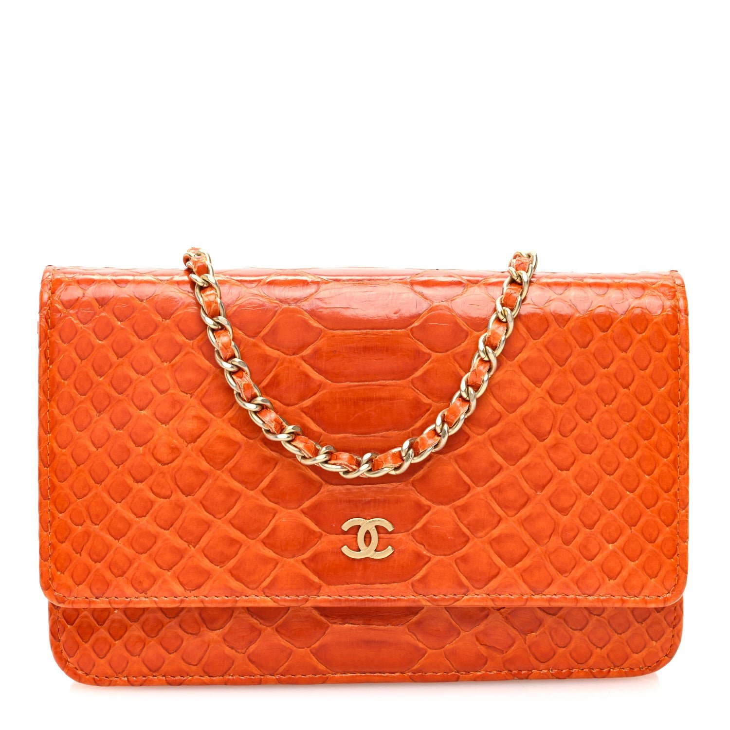 Chanel Snakeskin Wallet On Chain WOC Orange